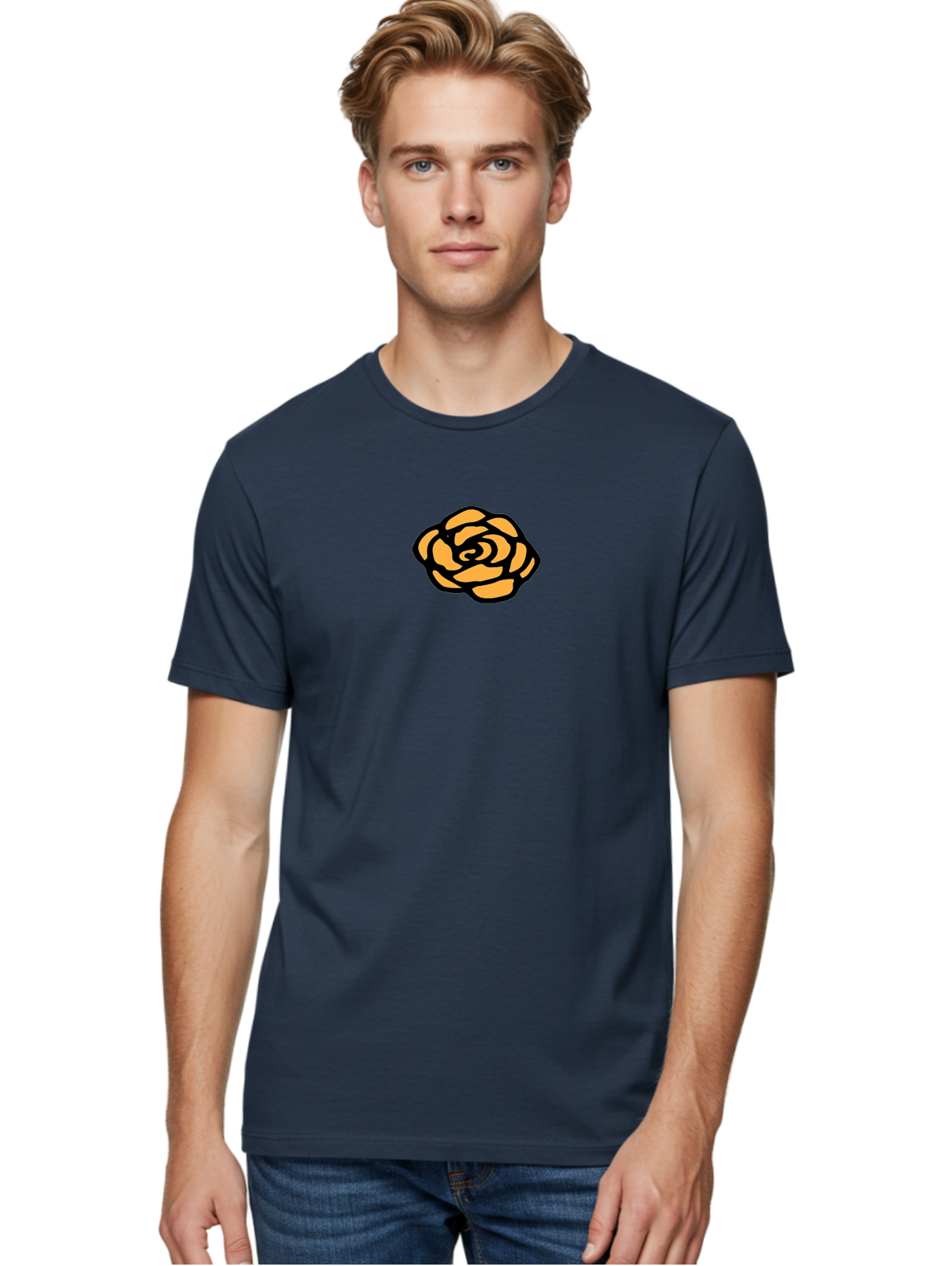 Rose-Icon Men'S Graphic Tee, 100% Cotton, Comfortable Casual Summer Wear, Machine Washable, Orange Rose Illustration, Stylish Graphic Design, Minimalist Art, Simple Rose, Modern Floral Design, Bold Lines Aab085