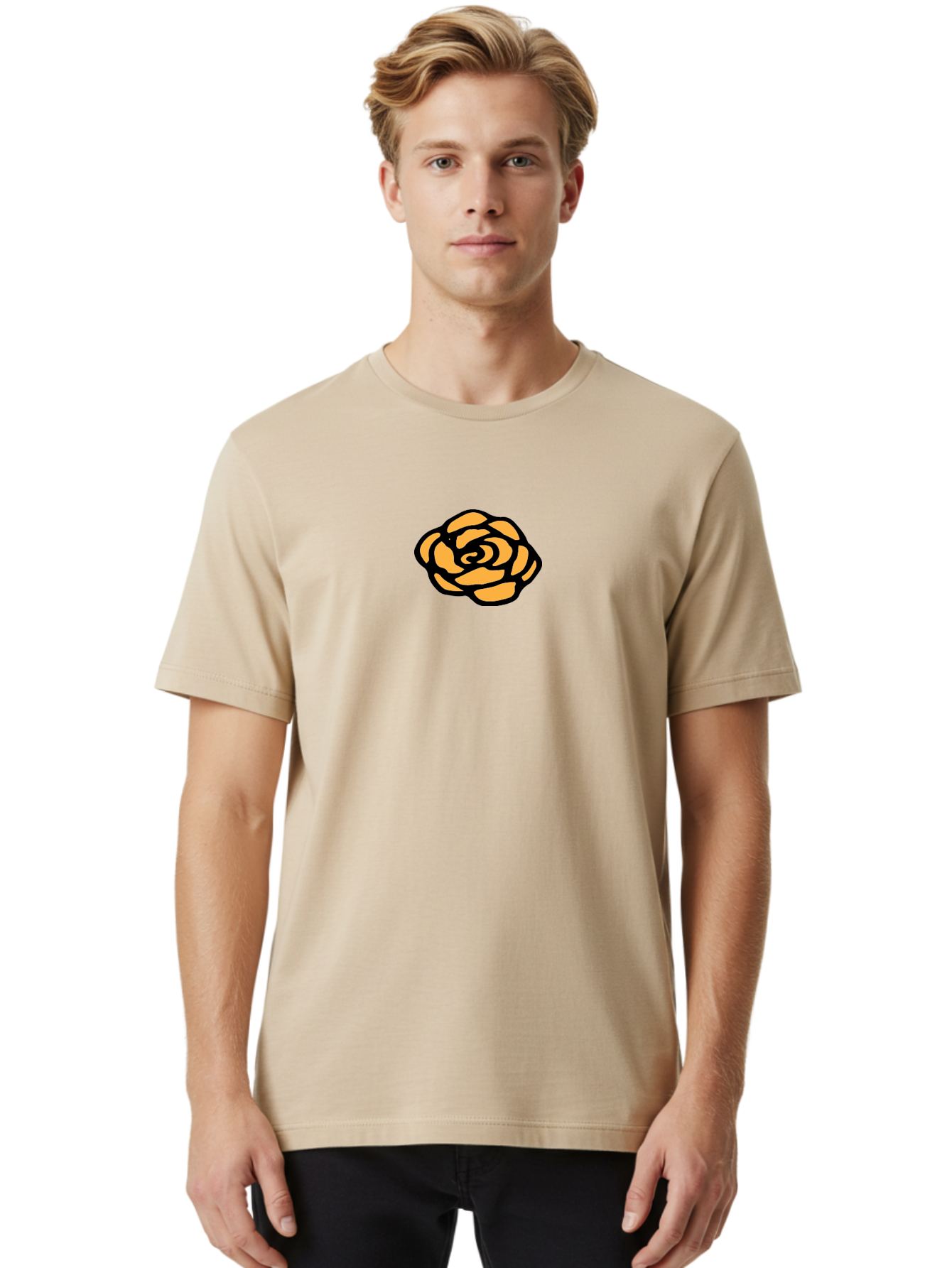Rose-Icon Men'S Graphic Tee, 100% Cotton, Comfortable Casual Summer Wear, Machine Washable, Orange Rose Illustration, Stylish Graphic Design, Minimalist Art, Simple Rose, Modern Floral Design, Bold Lines Aab085