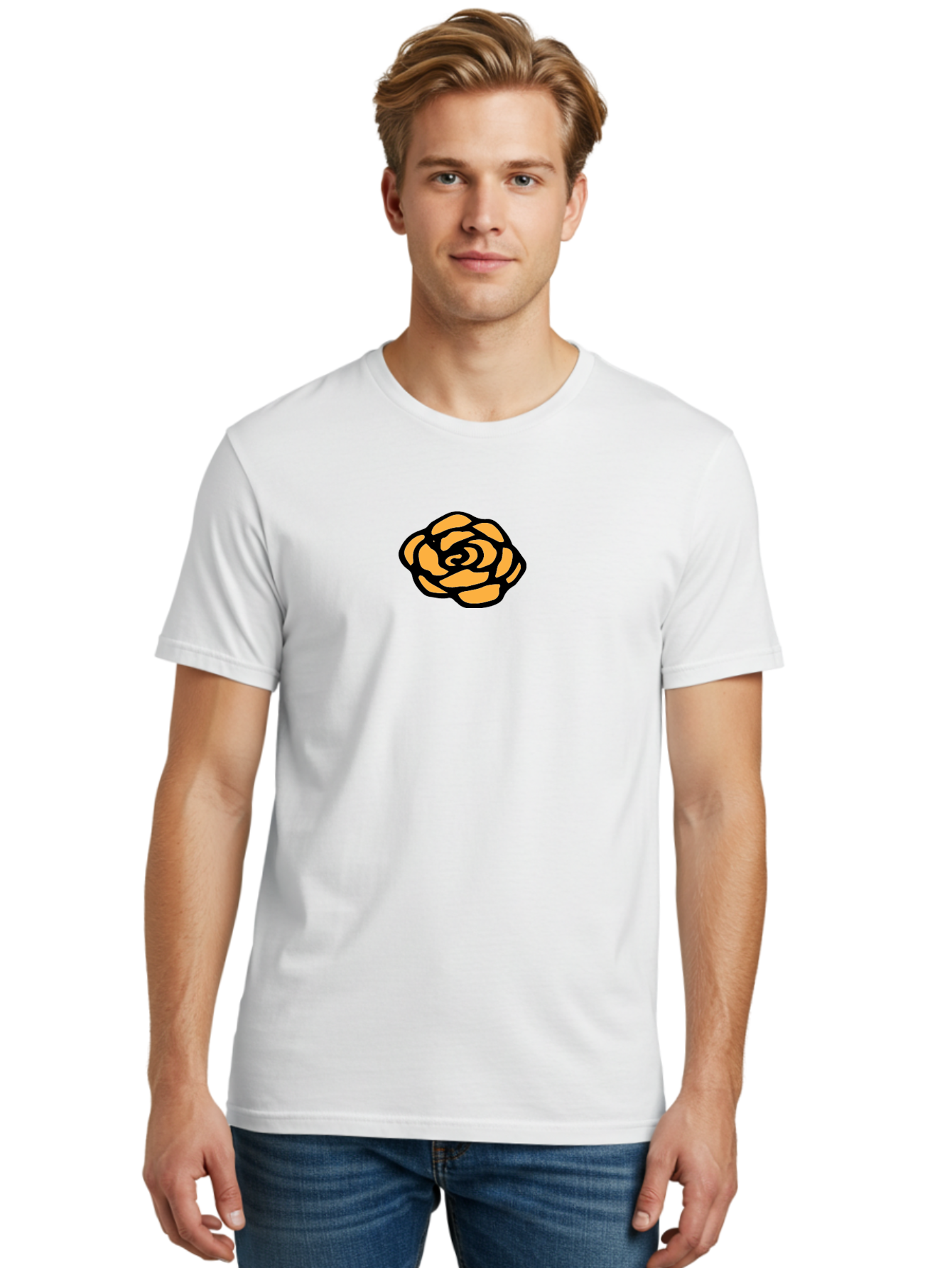 Rose-Icon Men'S Graphic Tee, 100% Cotton, Comfortable Casual Summer Wear, Machine Washable, Orange Rose Illustration, Stylish Graphic Design, Minimalist Art, Simple Rose, Modern Floral Design, Bold Lines Aab085