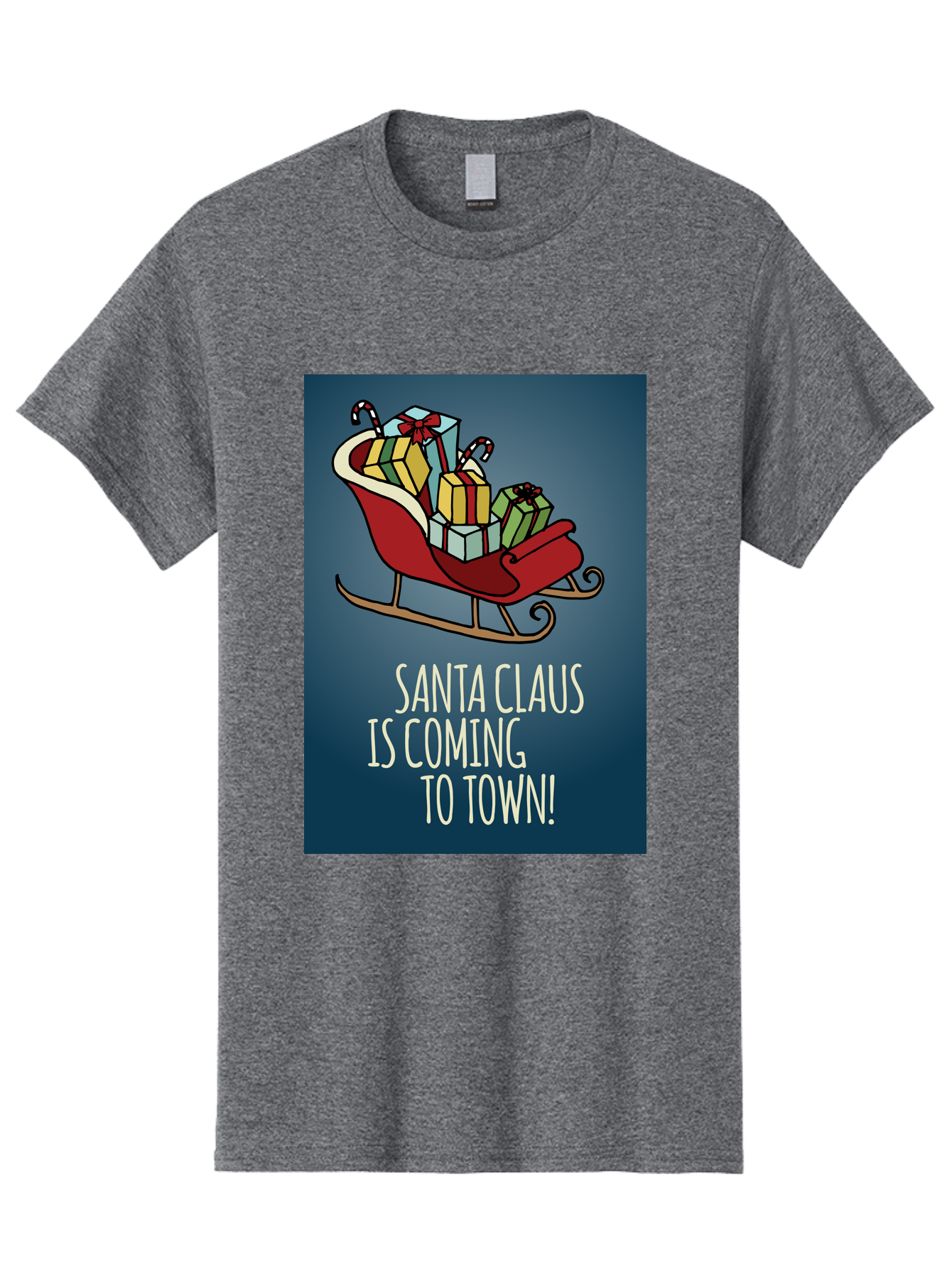 Santa-Claus-Is-Coming-To-Town Men'S Graphic Tee, 100% Cotton, Comfortable Casual Summer Wear, Machine Washable, Santa Claus, Christmas Gifts, Holiday Season, Festive Sleigh, Candy Canes, Wrapped Presents, Christmas Magic, Joyful Atmosphere, Aab093