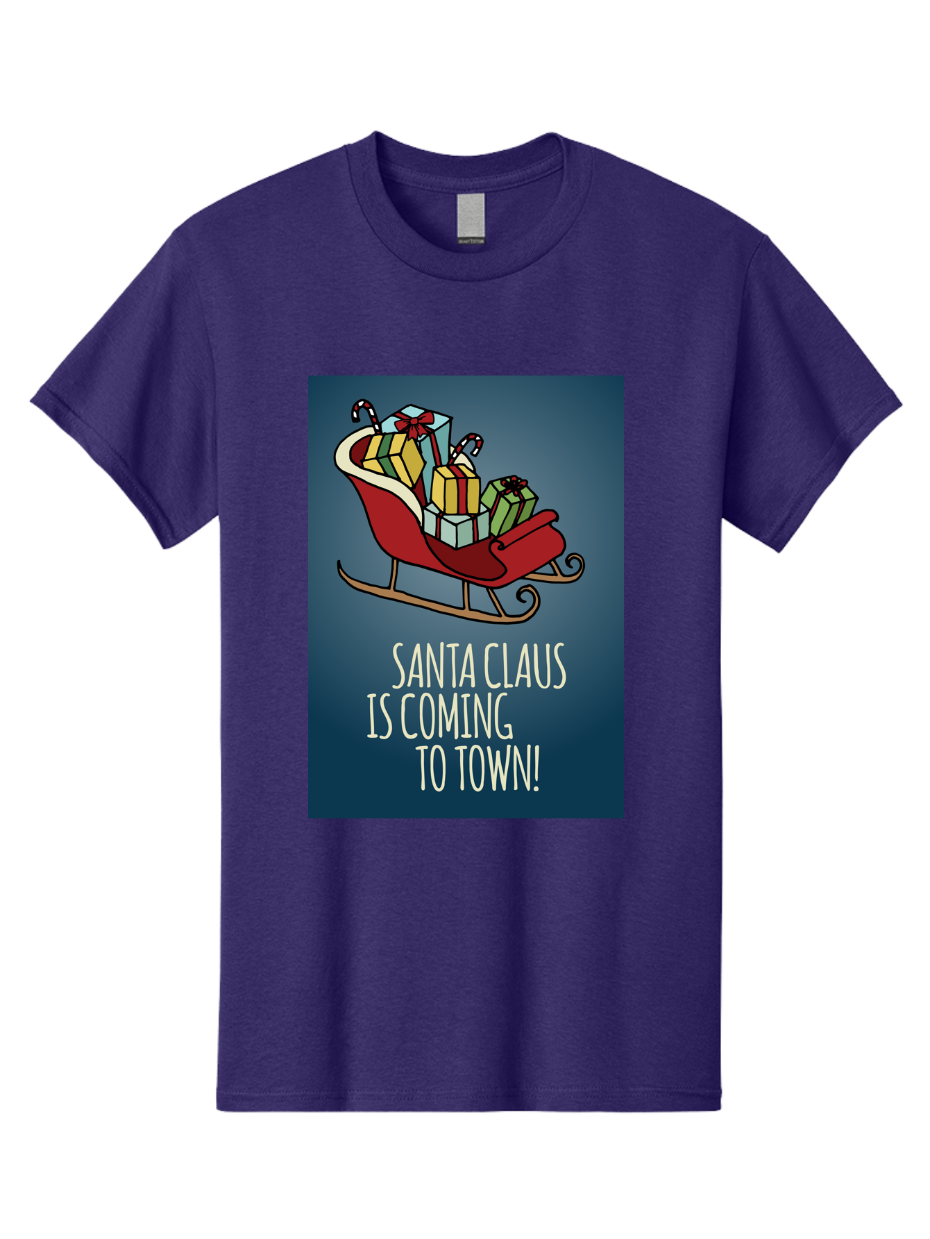 Santa-Claus-Is-Coming-To-Town Men'S Graphic Tee, 100% Cotton, Comfortable Casual Summer Wear, Machine Washable, Santa Claus, Christmas Gifts, Holiday Season, Festive Sleigh, Candy Canes, Wrapped Presents, Christmas Magic, Joyful Atmosphere, Aab093