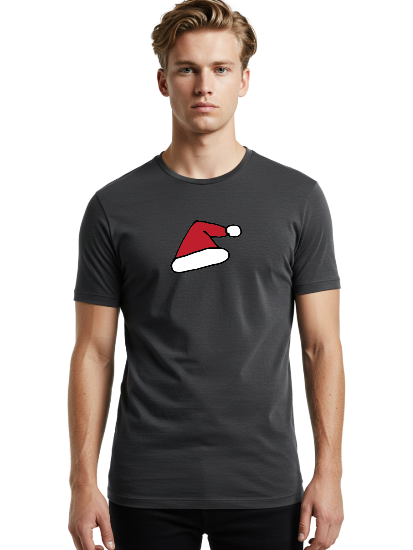 Santa-Hat-1 Men'S Graphic Tee, 100% Cotton, Comfortable Casual Summer Wear, Machine Washable, Christmas Hat, Red And White Hat, Festive Headwear, Holiday Accessory, Cartoon Style, Winter Wear, Santa Claus Hat Aab094