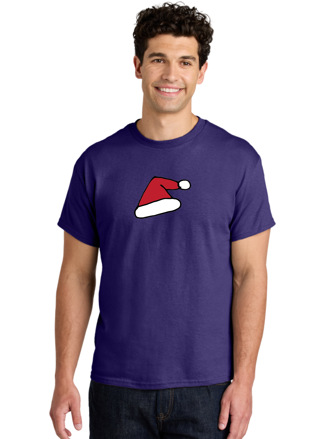 Santa-Hat-1 Men'S Graphic Tee, 100% Cotton, Comfortable Casual Summer Wear, Machine Washable, Christmas Hat, Red And White Hat, Festive Headwear, Holiday Accessory, Cartoon Style, Winter Wear, Santa Claus Hat Aab094