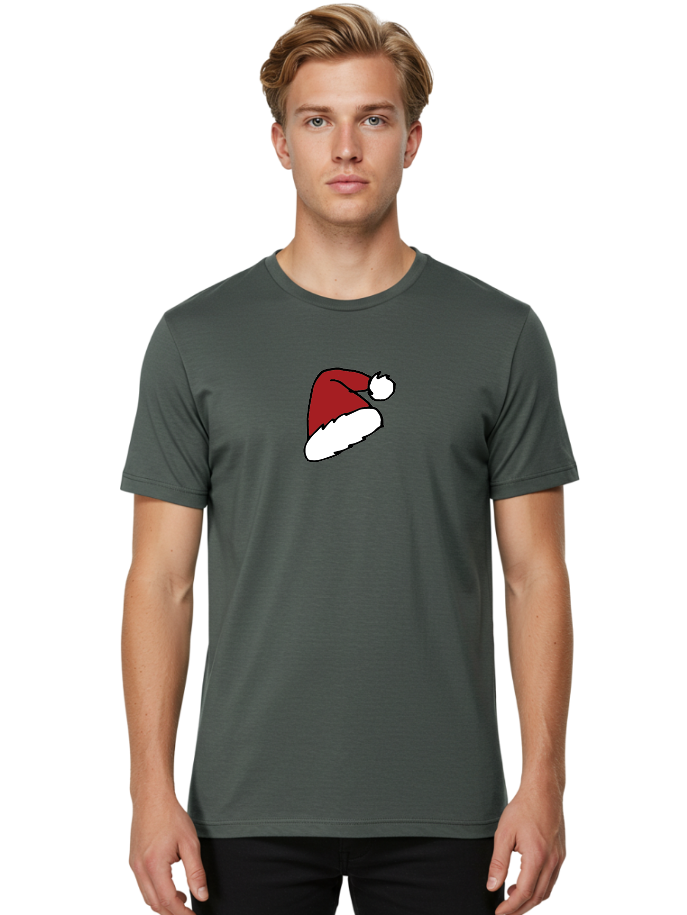 Santa-Hat Men'S Graphic Tee, 100% Cotton, Comfortable Casual Summer Wear, Machine Washable, Red And White Santa Hat, Christmas Accessory, Festive Headwear, Holiday Symbol, Cartoon Illustration, Winter Wear, Seasonal Decoration Aab095