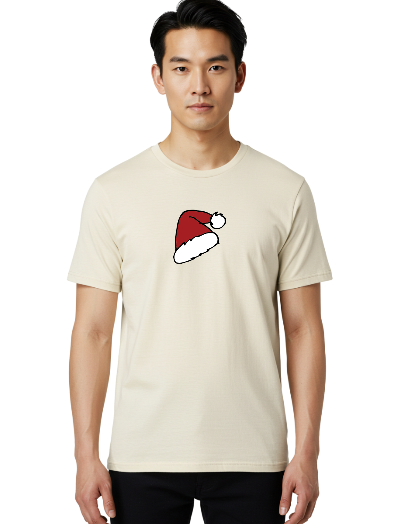 Santa-Hat Men'S Graphic Tee, 100% Cotton, Comfortable Casual Summer Wear, Machine Washable, Red And White Santa Hat, Christmas Accessory, Festive Headwear, Holiday Symbol, Cartoon Illustration, Winter Wear, Seasonal Decoration Aab095