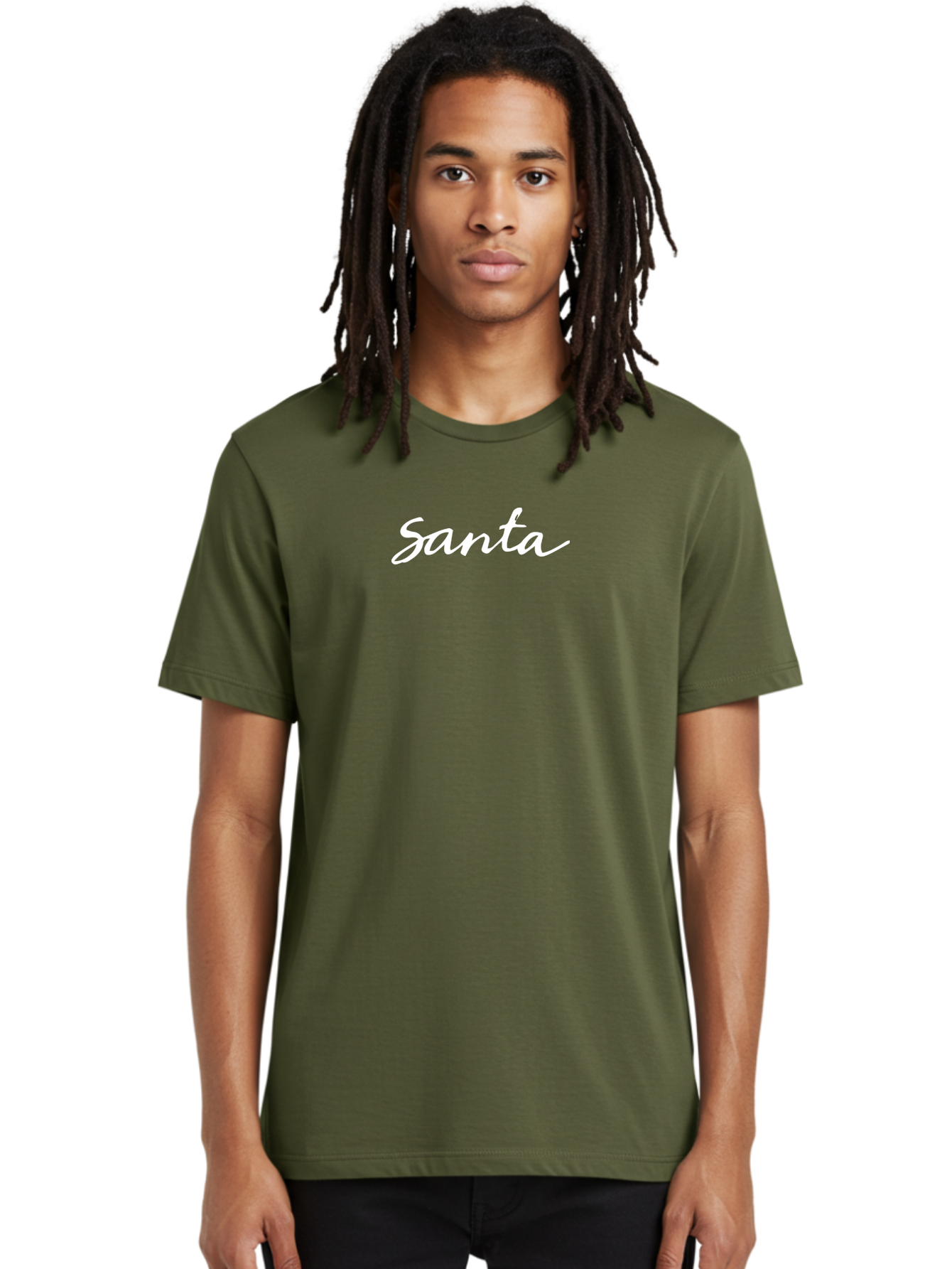 Santa Men'S Graphic Tee, 100% Cotton, Comfortable Casual Summer Wear, Machine Washable, Santa Claus, Christmas Theme, Holiday Season, Festive Typography, White Cursive Text, Winter Wonderland, Jolly Old Saint Nick Aab098
