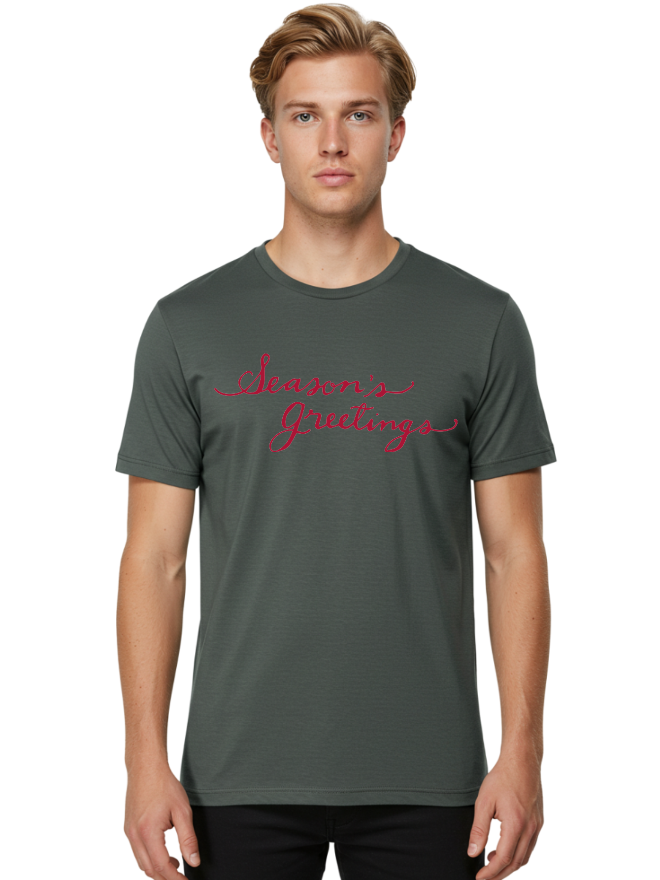Season-S-Greetings-1 Men'S Graphic Tee, 100% Cotton, Comfortable Casual Summer Wear, Machine Washable, Season'S Greetings, Holiday Message, Festive Greeting, Cursive Text, Christmas Wishes, Holiday Season, Red And Green Color Scheme Aab099