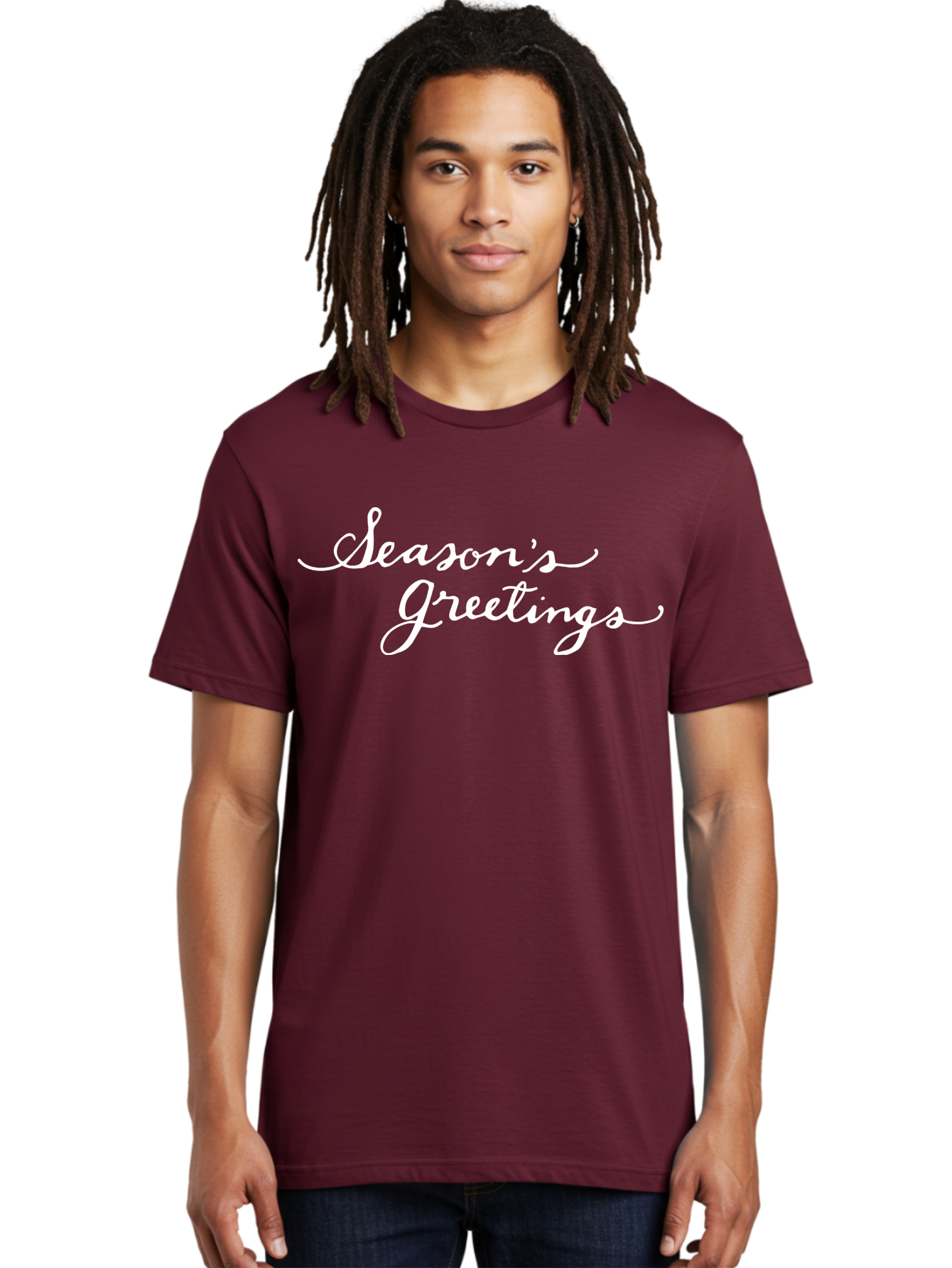 Season-S-Greetings Men'S Graphic Tee, 100% Cotton, Comfortable Casual Summer Wear, Machine Washable, Season'S Greetings, Holiday Message, Festive Greeting, Christmas Wishes, White Cursive Text, Elegant Script, Winter Season Aab100