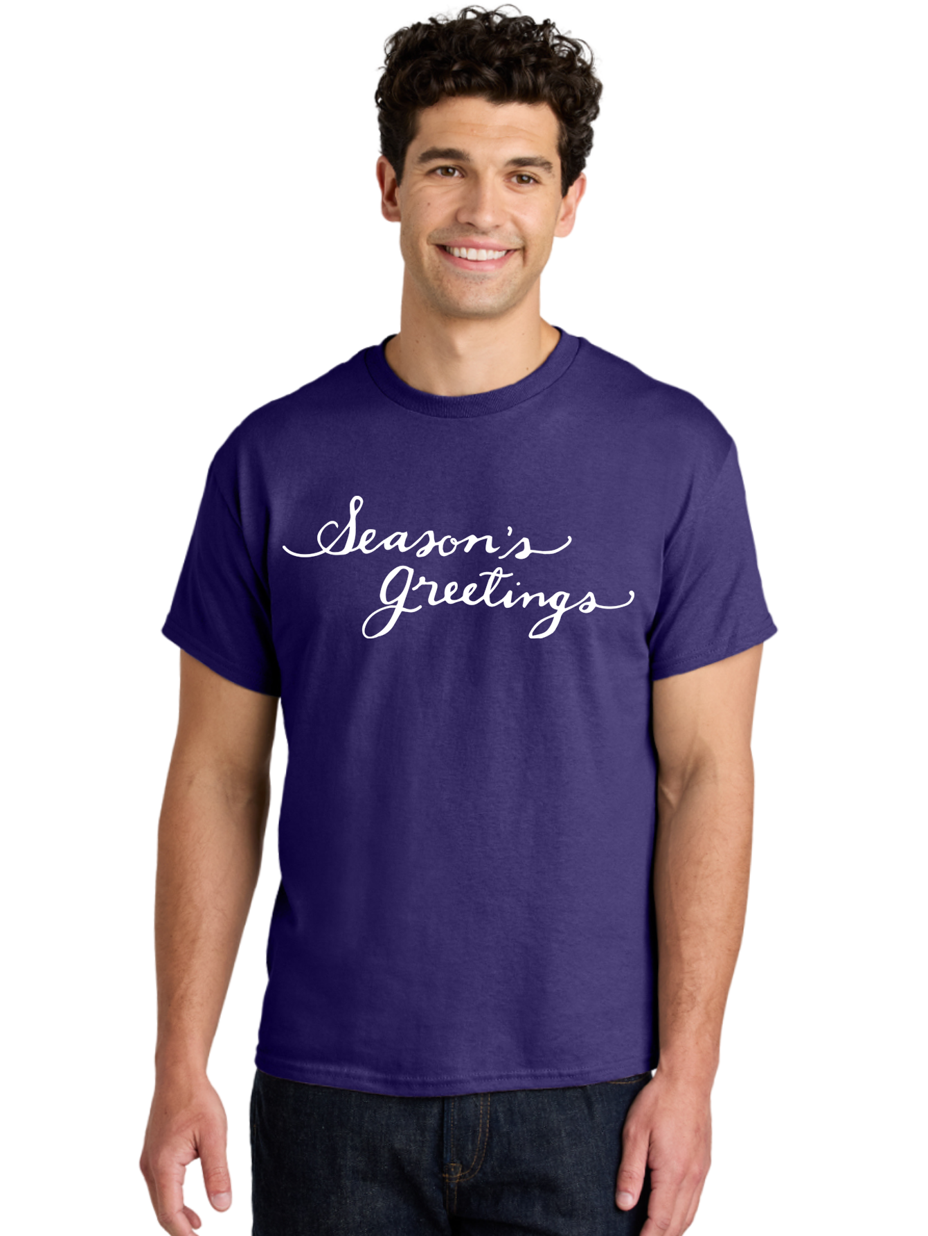 Season-S-Greetings Men'S Graphic Tee, 100% Cotton, Comfortable Casual Summer Wear, Machine Washable, Season'S Greetings, Holiday Message, Festive Greeting, Christmas Wishes, White Cursive Text, Elegant Script, Winter Season Aab100