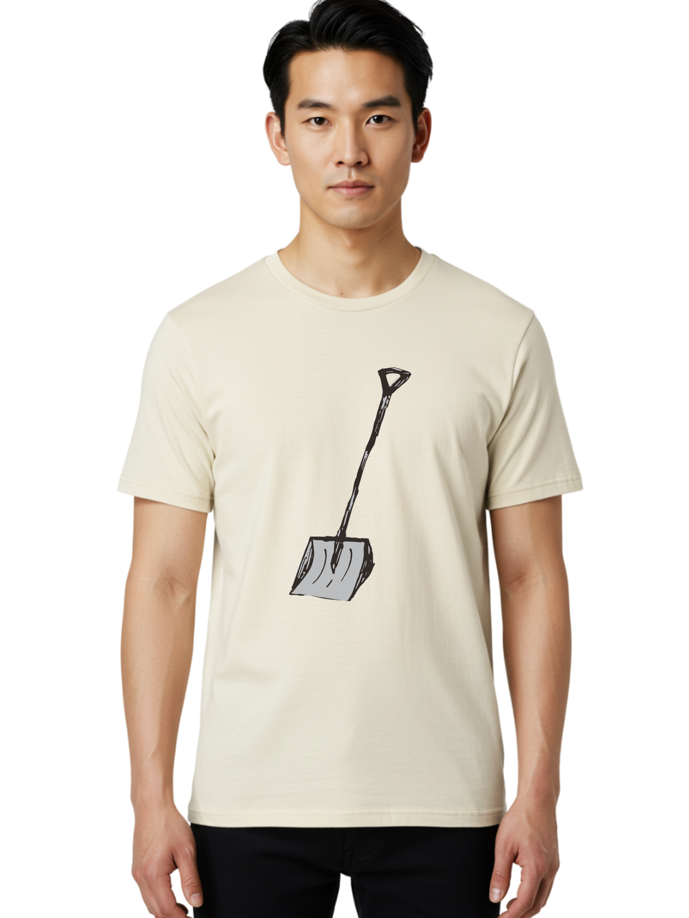 Shovel-1 Men'S Graphic Tee, 100% Cotton, Comfortable Casual Summer Wear, Machine Washable, Handheld Shovel, Gardening Tool, Digging Equipment, Metal Handle, Curved Blade, Rectangular Head, Simple Design, Illustration Style, Black Outline Aab101