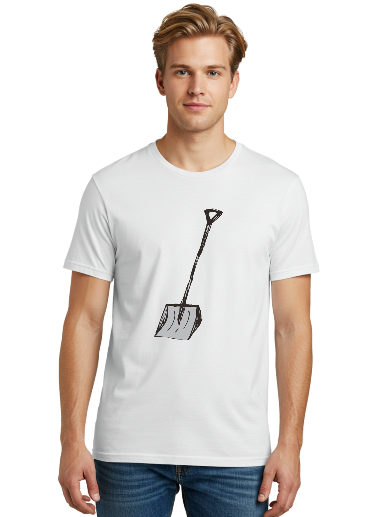 Shovel-1 Men'S Graphic Tee, 100% Cotton, Comfortable Casual Summer Wear, Machine Washable, Handheld Shovel, Gardening Tool, Digging Equipment, Metal Handle, Curved Blade, Rectangular Head, Simple Design, Illustration Style, Black Outline Aab101