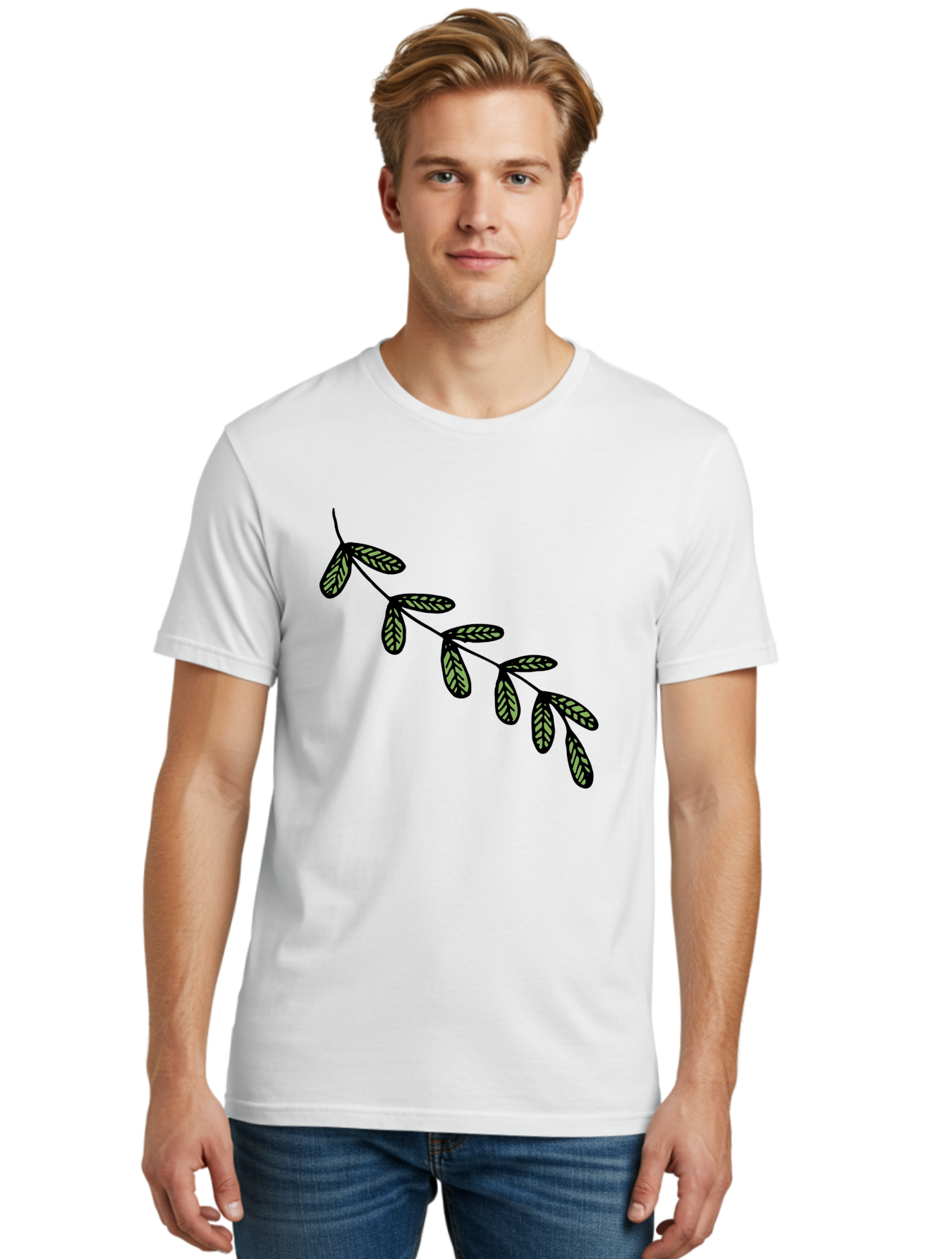 Simple-Leaves Men'S Graphic Tee, 100% Cotton, Comfortable Casual Summer Wear, Machine Washable, Simple Leaf Illustration, Minimalist Leaf Design, Black Leaves, Leaf Pattern, Botanical Art, Leaf Texture, Nature-Inspired Graphics Aab104