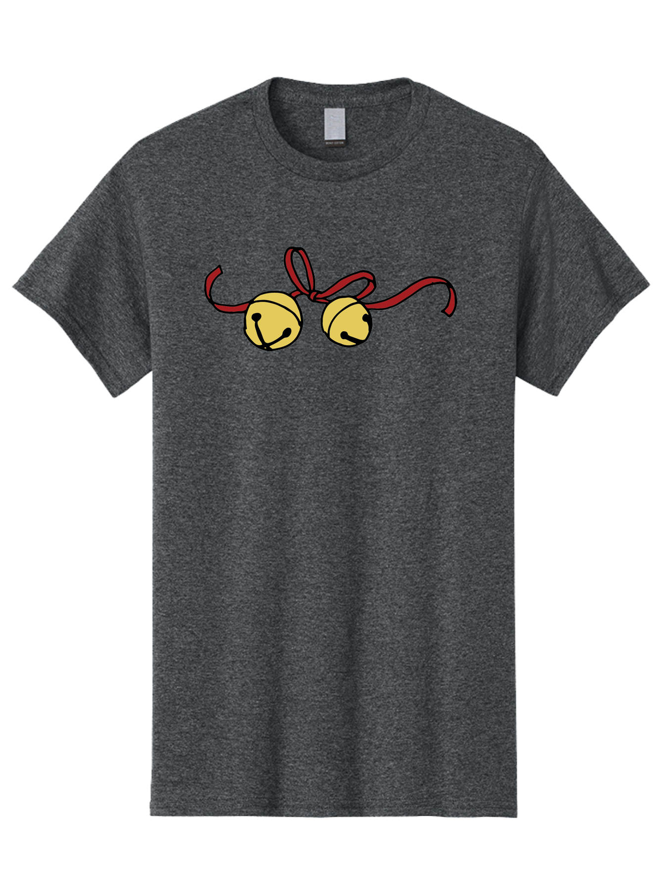 Sleigh-Bells Men'S Graphic Tee, 100% Cotton, Comfortable Casual Summer Wear, Machine Washable, Sleigh Bells, Jingle Bells, Red Ribbon, Festive Decor, Christmas Decorations, Holiday Cheer, Winter Wonderland, Cartoon Illustration, Yellow Bells Aab107