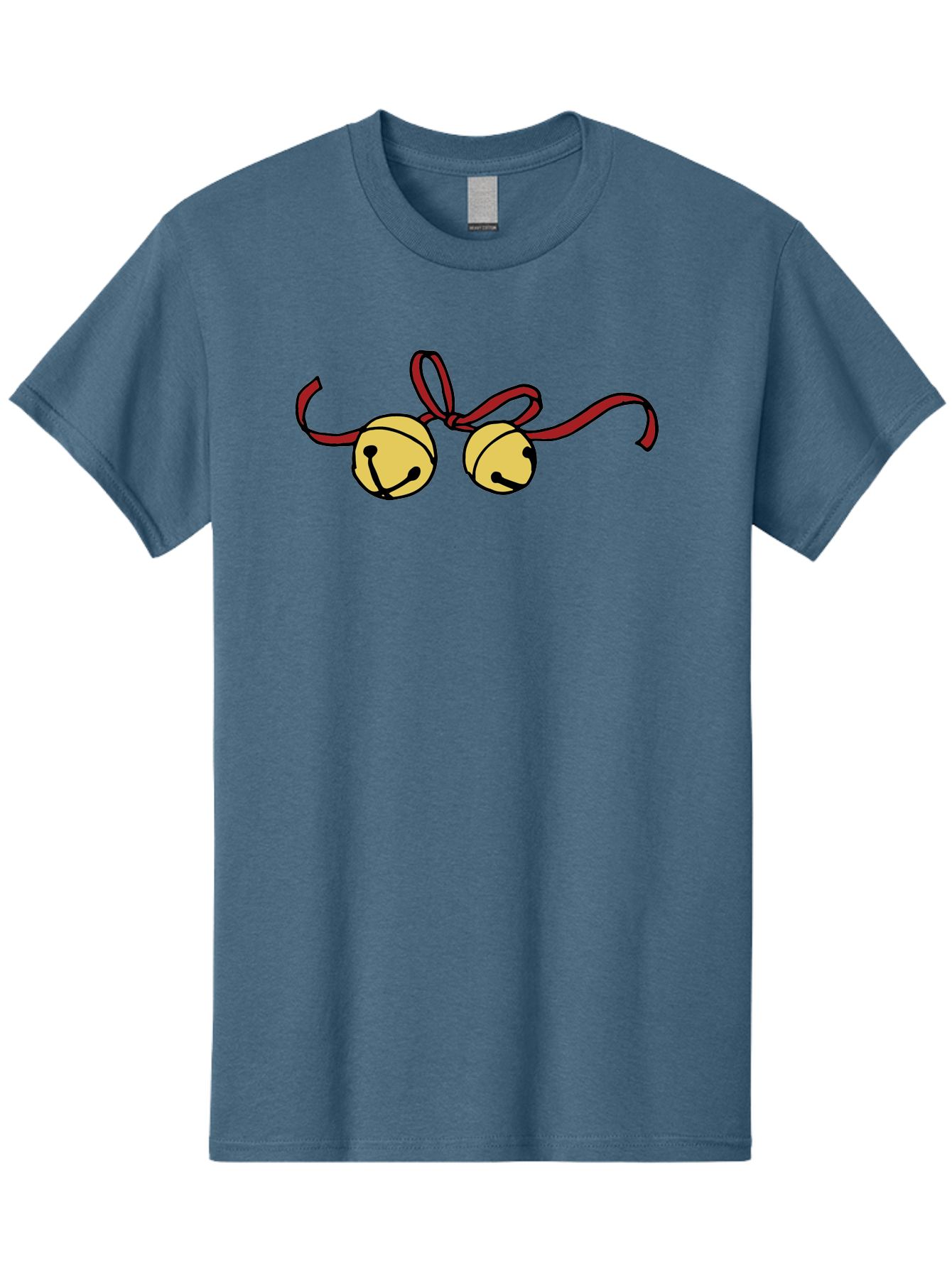 Sleigh-Bells Men'S Graphic Tee, 100% Cotton, Comfortable Casual Summer Wear, Machine Washable, Sleigh Bells, Jingle Bells, Red Ribbon, Festive Decor, Christmas Decorations, Holiday Cheer, Winter Wonderland, Cartoon Illustration, Yellow Bells Aab107