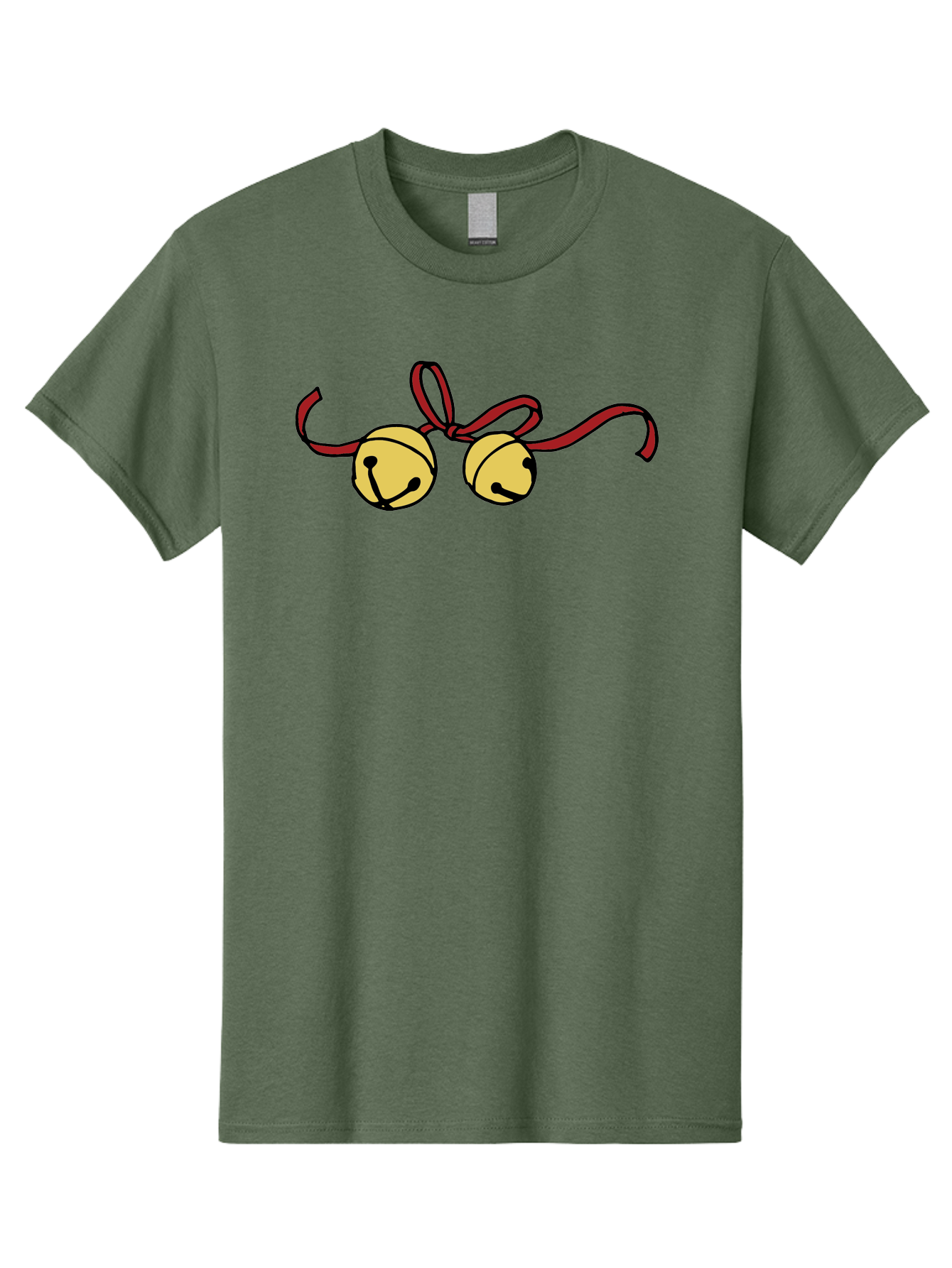 Sleigh-Bells Men'S Graphic Tee, 100% Cotton, Comfortable Casual Summer Wear, Machine Washable, Sleigh Bells, Jingle Bells, Red Ribbon, Festive Decor, Christmas Decorations, Holiday Cheer, Winter Wonderland, Cartoon Illustration, Yellow Bells Aab107