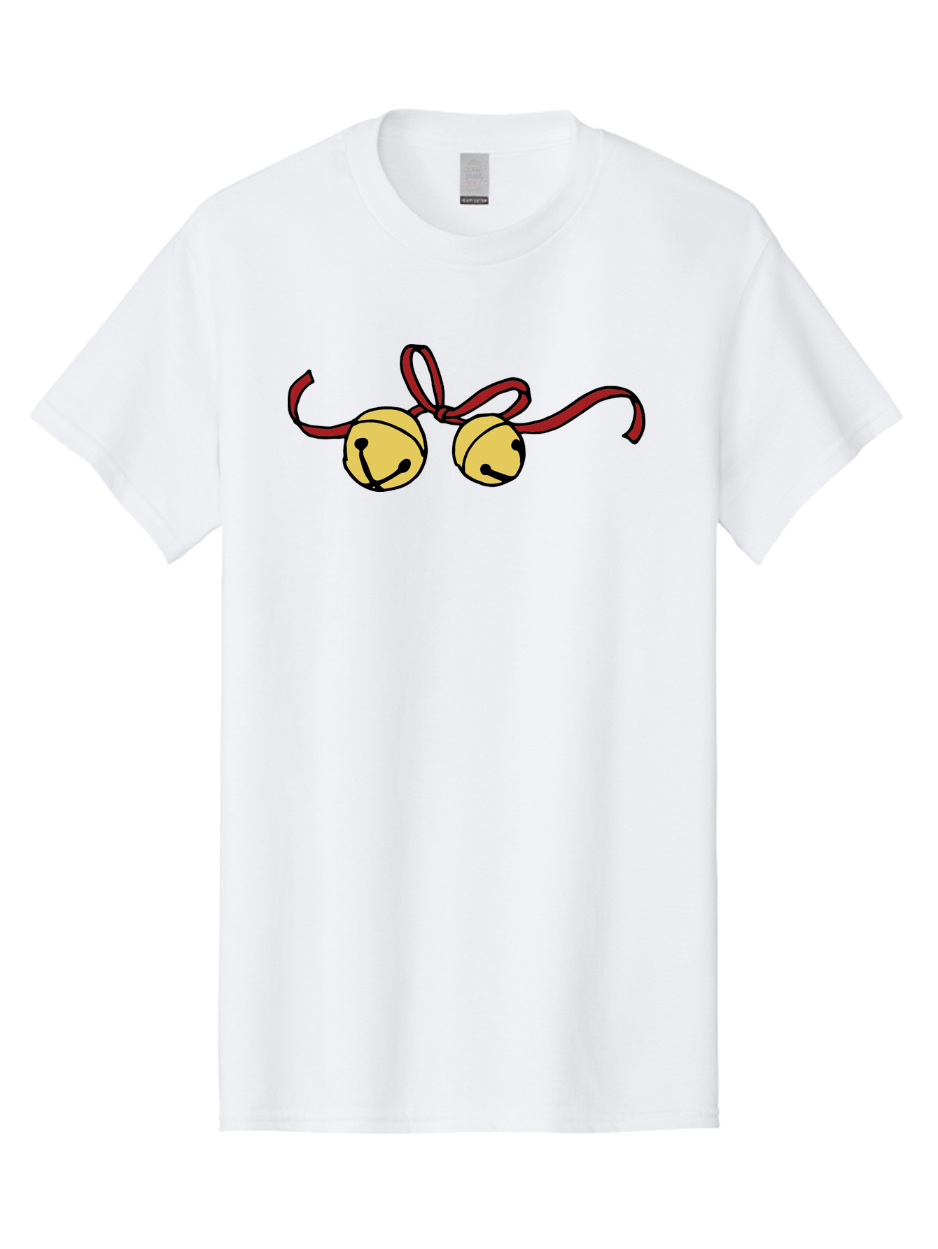 Sleigh-Bells Men'S Graphic Tee, 100% Cotton, Comfortable Casual Summer Wear, Machine Washable, Sleigh Bells, Jingle Bells, Red Ribbon, Festive Decor, Christmas Decorations, Holiday Cheer, Winter Wonderland, Cartoon Illustration, Yellow Bells Aab107