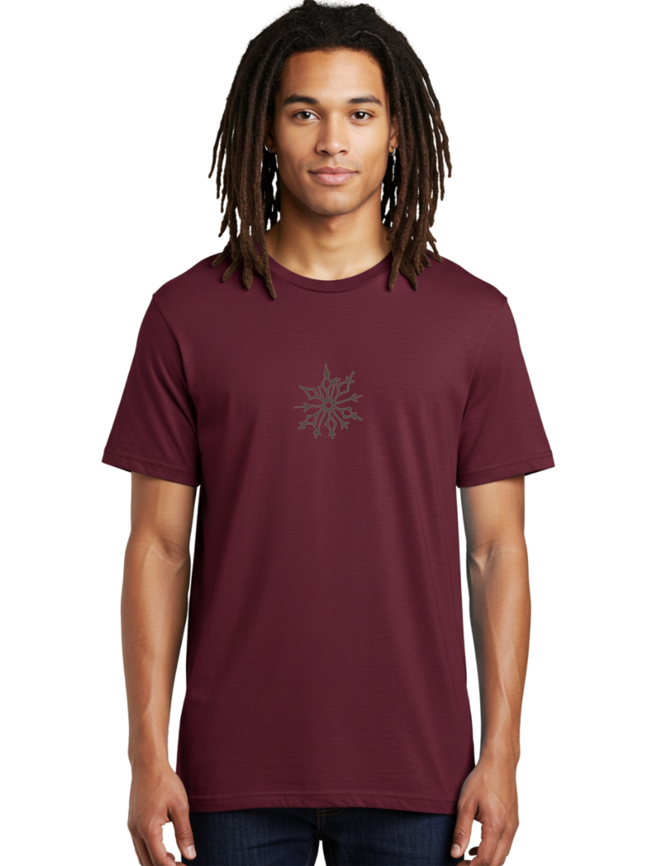 Snowflake-6 Men'S Graphic Tee, 100% Cotton, Comfortable Casual Summer Wear, Machine Washable, Simple Snowflake Design, Minimalist Winter Symbol, Delicate Frost Pattern, Purple Snowflake, Seasonal Decoration, Winter Wonderland, Aab117