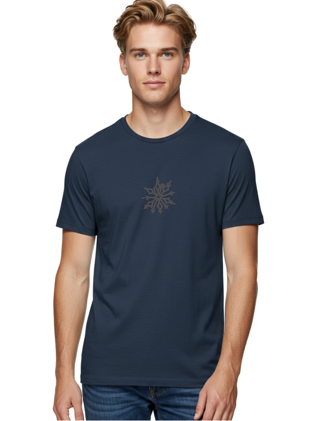 Snowflake-6 Men'S Graphic Tee, 100% Cotton, Comfortable Casual Summer Wear, Machine Washable, Simple Snowflake Design, Minimalist Winter Symbol, Delicate Frost Pattern, Purple Snowflake, Seasonal Decoration, Winter Wonderland, Aab117