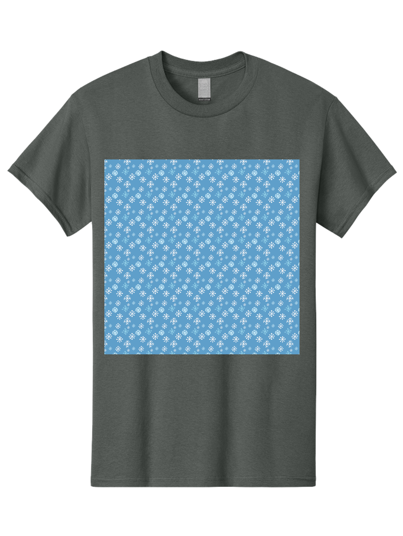 Snowflake-Pattern Men'S Graphic Tee, 100% Cotton, Comfortable Casual Summer Wear, Machine Washable, Snowflakes Pattern, White Snowflakes, Blue Background, Winter Theme, Festive Design, Delicate Snowflakes, Intricate Patterns, Holiday Decor, Aab121