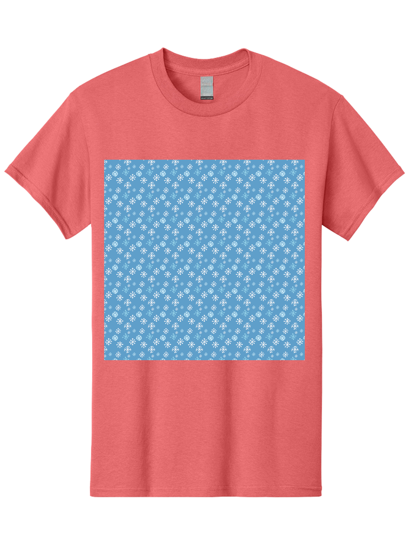 Snowflake-Pattern Men'S Graphic Tee, 100% Cotton, Comfortable Casual Summer Wear, Machine Washable, Snowflakes Pattern, White Snowflakes, Blue Background, Winter Theme, Festive Design, Delicate Snowflakes, Intricate Patterns, Holiday Decor, Aab121