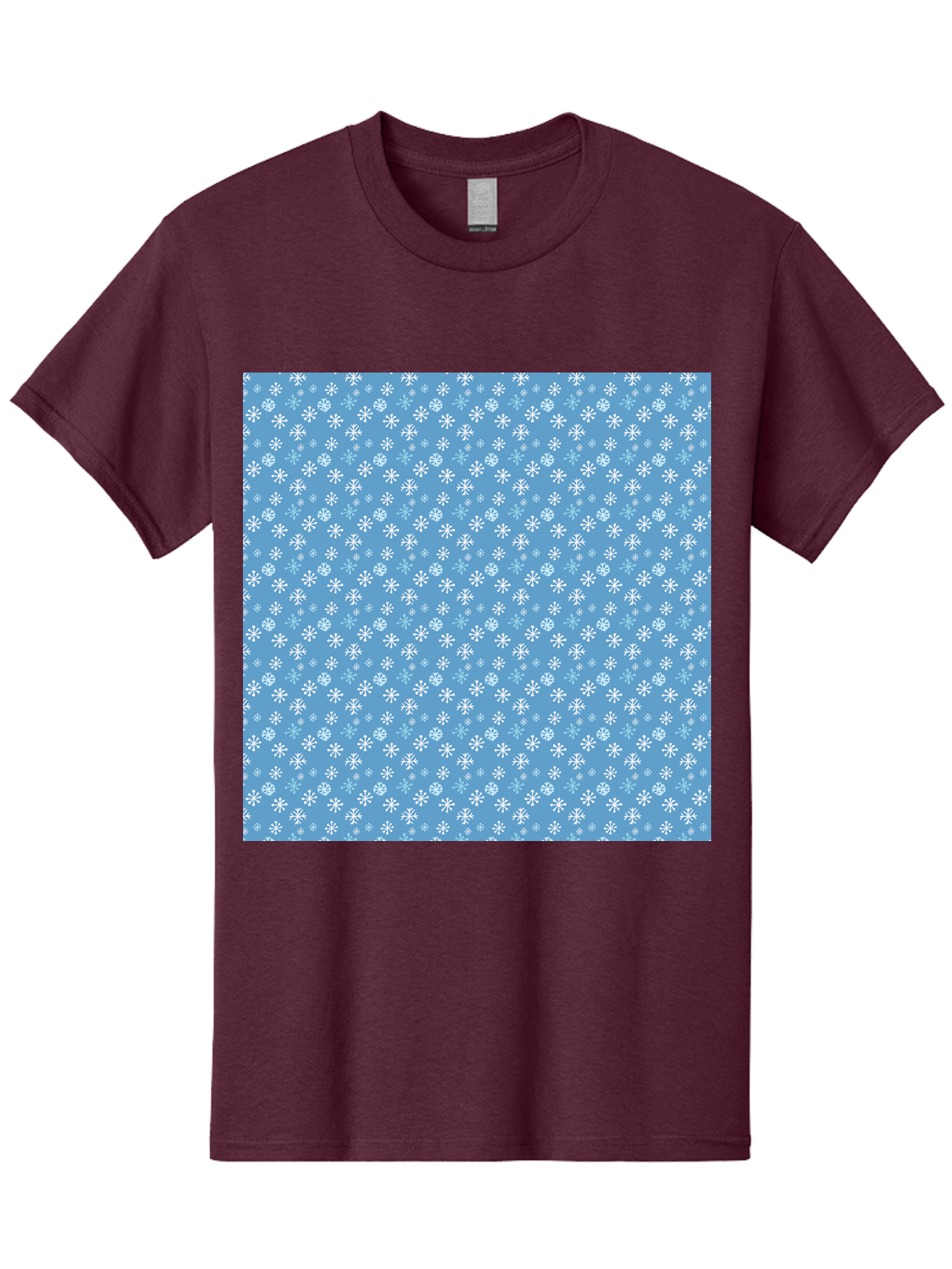 Snowflake-Pattern Men'S Graphic Tee, 100% Cotton, Comfortable Casual Summer Wear, Machine Washable, Snowflakes Pattern, White Snowflakes, Blue Background, Winter Theme, Festive Design, Delicate Snowflakes, Intricate Patterns, Holiday Decor, Aab121