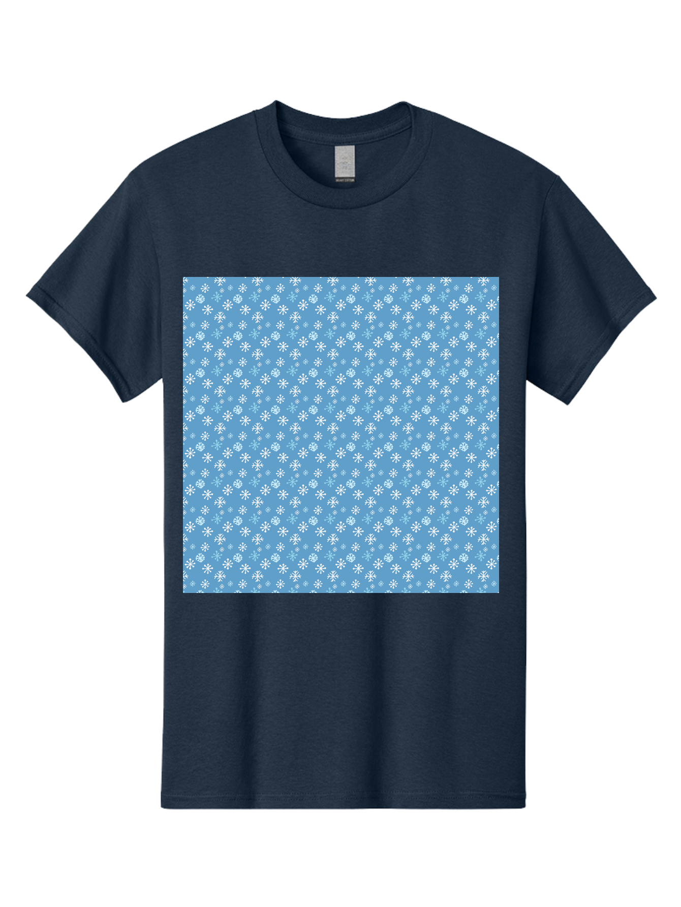 Snowflake-Pattern Men'S Graphic Tee, 100% Cotton, Comfortable Casual Summer Wear, Machine Washable, Snowflakes Pattern, White Snowflakes, Blue Background, Winter Theme, Festive Design, Delicate Snowflakes, Intricate Patterns, Holiday Decor, Aab121