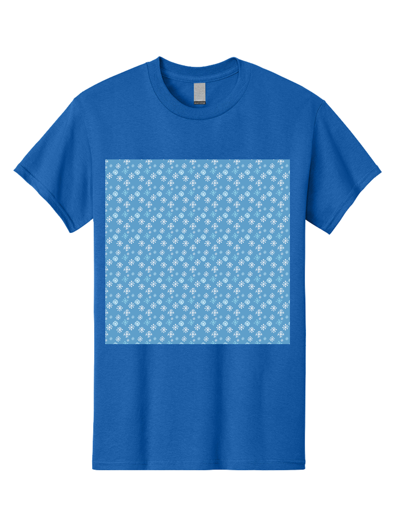 Snowflake-Pattern Men'S Graphic Tee, 100% Cotton, Comfortable Casual Summer Wear, Machine Washable, Snowflakes Pattern, White Snowflakes, Blue Background, Winter Theme, Festive Design, Delicate Snowflakes, Intricate Patterns, Holiday Decor, Aab121