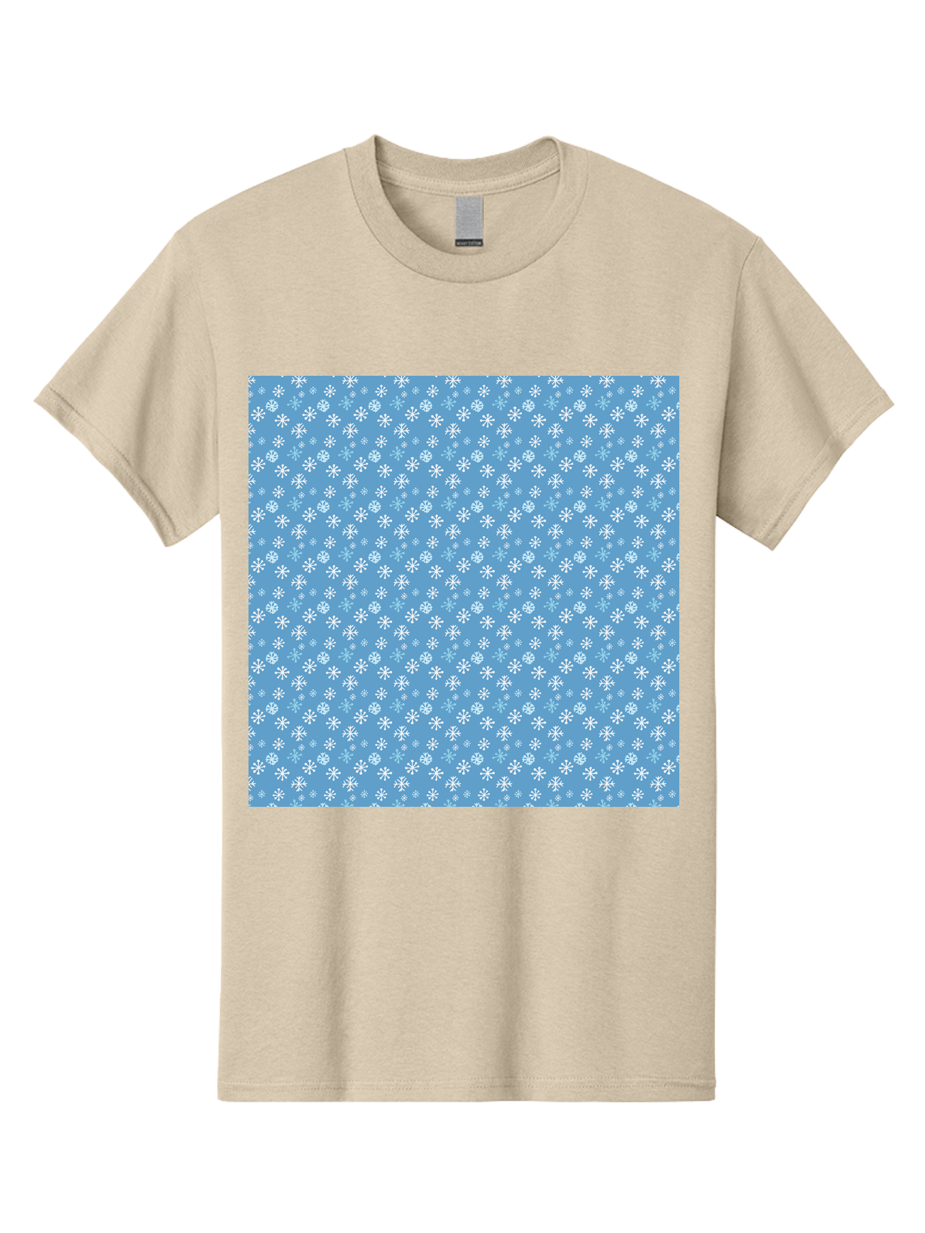 Snowflake-Pattern Men'S Graphic Tee, 100% Cotton, Comfortable Casual Summer Wear, Machine Washable, Snowflakes Pattern, White Snowflakes, Blue Background, Winter Theme, Festive Design, Delicate Snowflakes, Intricate Patterns, Holiday Decor, Aab121