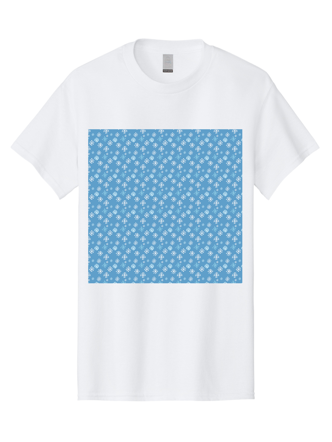 Snowflake-Pattern Men'S Graphic Tee, 100% Cotton, Comfortable Casual Summer Wear, Machine Washable, Snowflakes Pattern, White Snowflakes, Blue Background, Winter Theme, Festive Design, Delicate Snowflakes, Intricate Patterns, Holiday Decor, Aab121