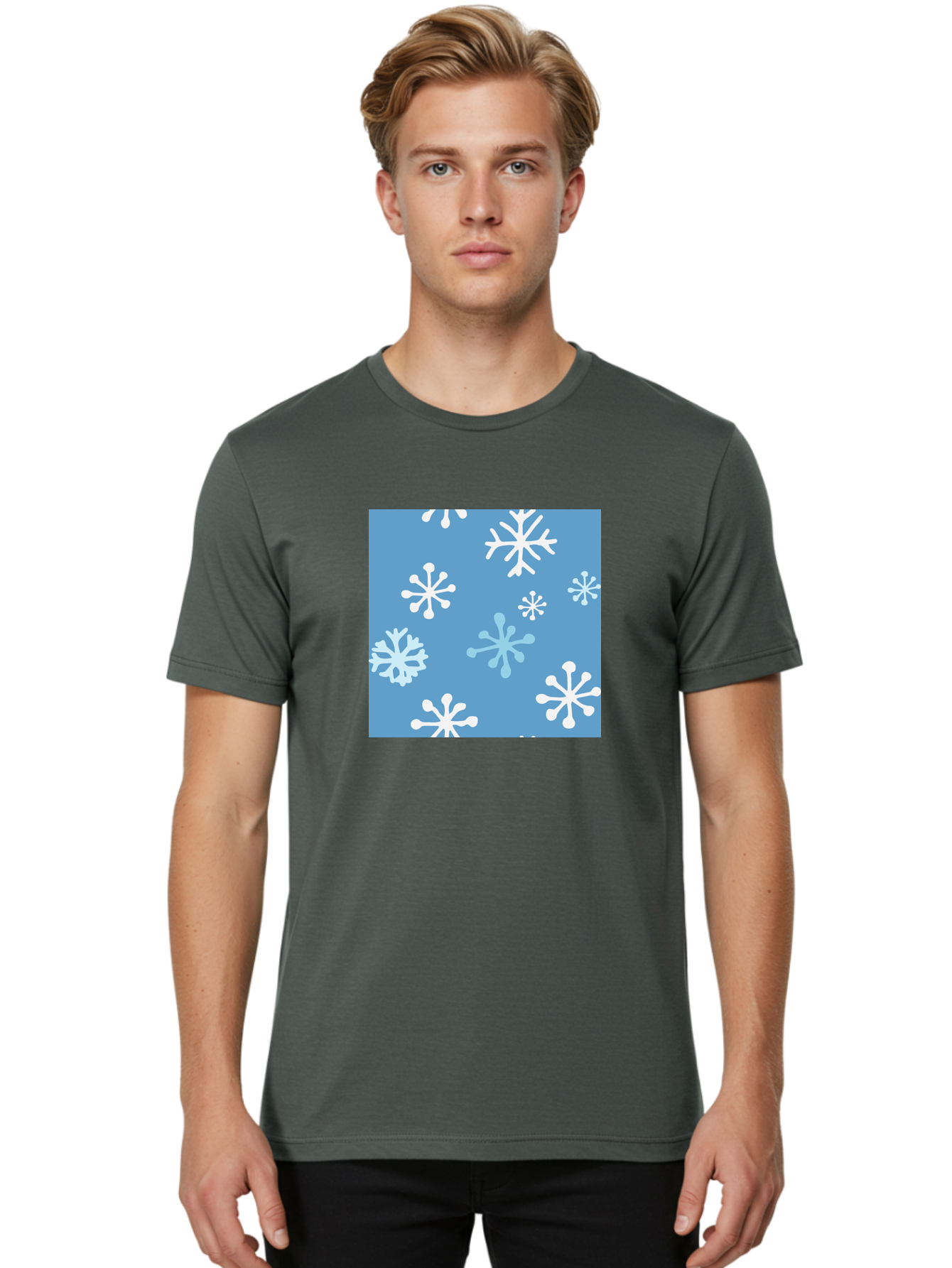 Snowflakes Men'S Graphic Tee, 100% Cotton, Comfortable Casual Summer Wear, Machine Washable, Winter Wonderland, Snowflake Pattern, Festive Design, Blue Background, White Snowflakes, Cold Weather, Snowy Scene, Holiday Theme, Seasonal Graphic, Aab123