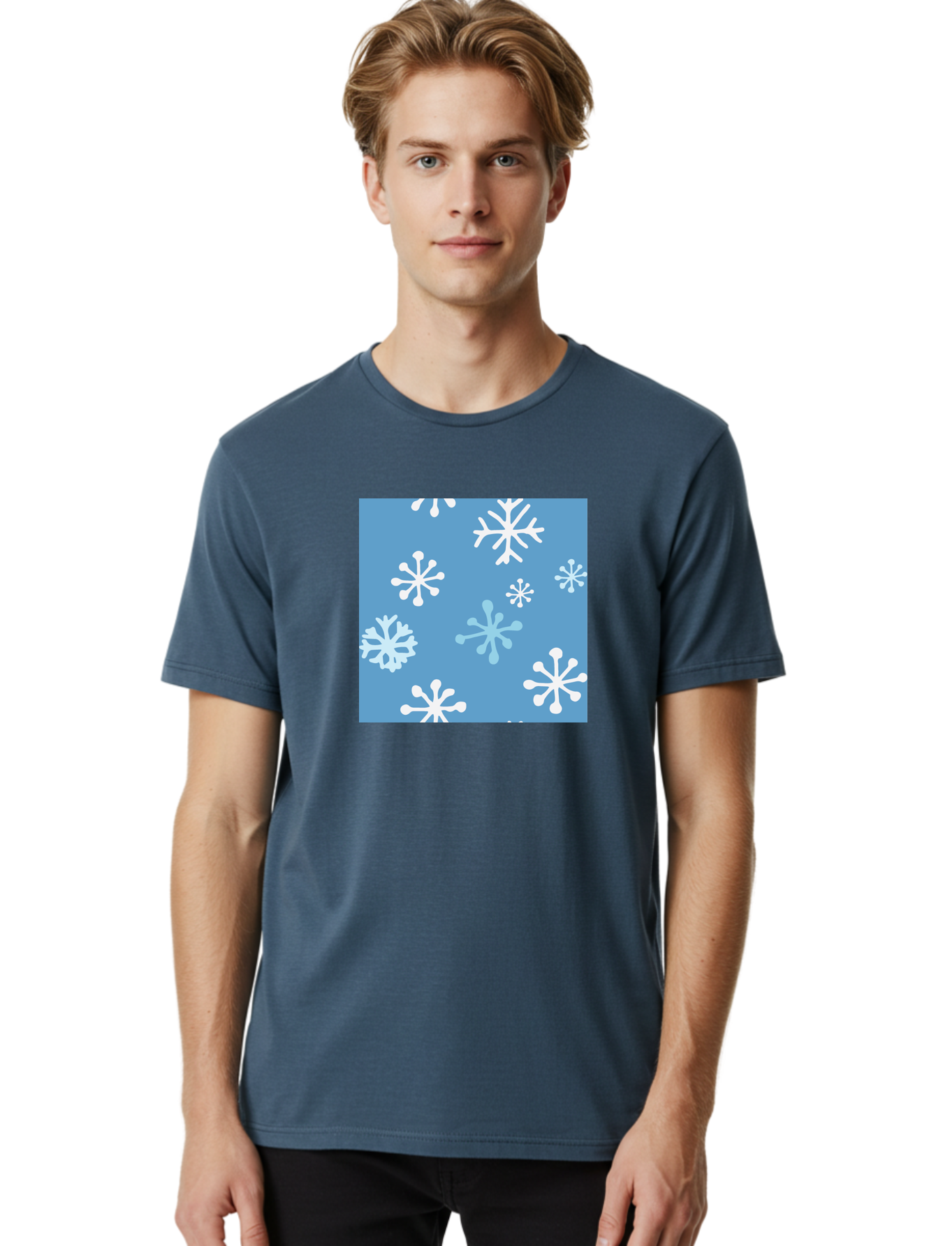 Snowflakes Men'S Graphic Tee, 100% Cotton, Comfortable Casual Summer Wear, Machine Washable, Winter Wonderland, Snowflake Pattern, Festive Design, Blue Background, White Snowflakes, Cold Weather, Snowy Scene, Holiday Theme, Seasonal Graphic, Aab123