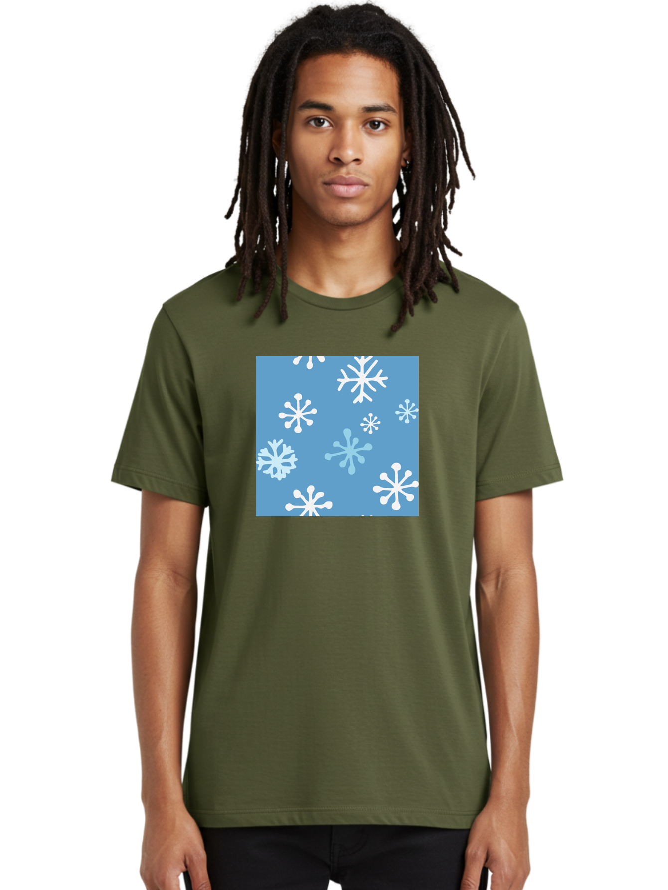 Snowflakes Men'S Graphic Tee, 100% Cotton, Comfortable Casual Summer Wear, Machine Washable, Winter Wonderland, Snowflake Pattern, Festive Design, Blue Background, White Snowflakes, Cold Weather, Snowy Scene, Holiday Theme, Seasonal Graphic, Aab123