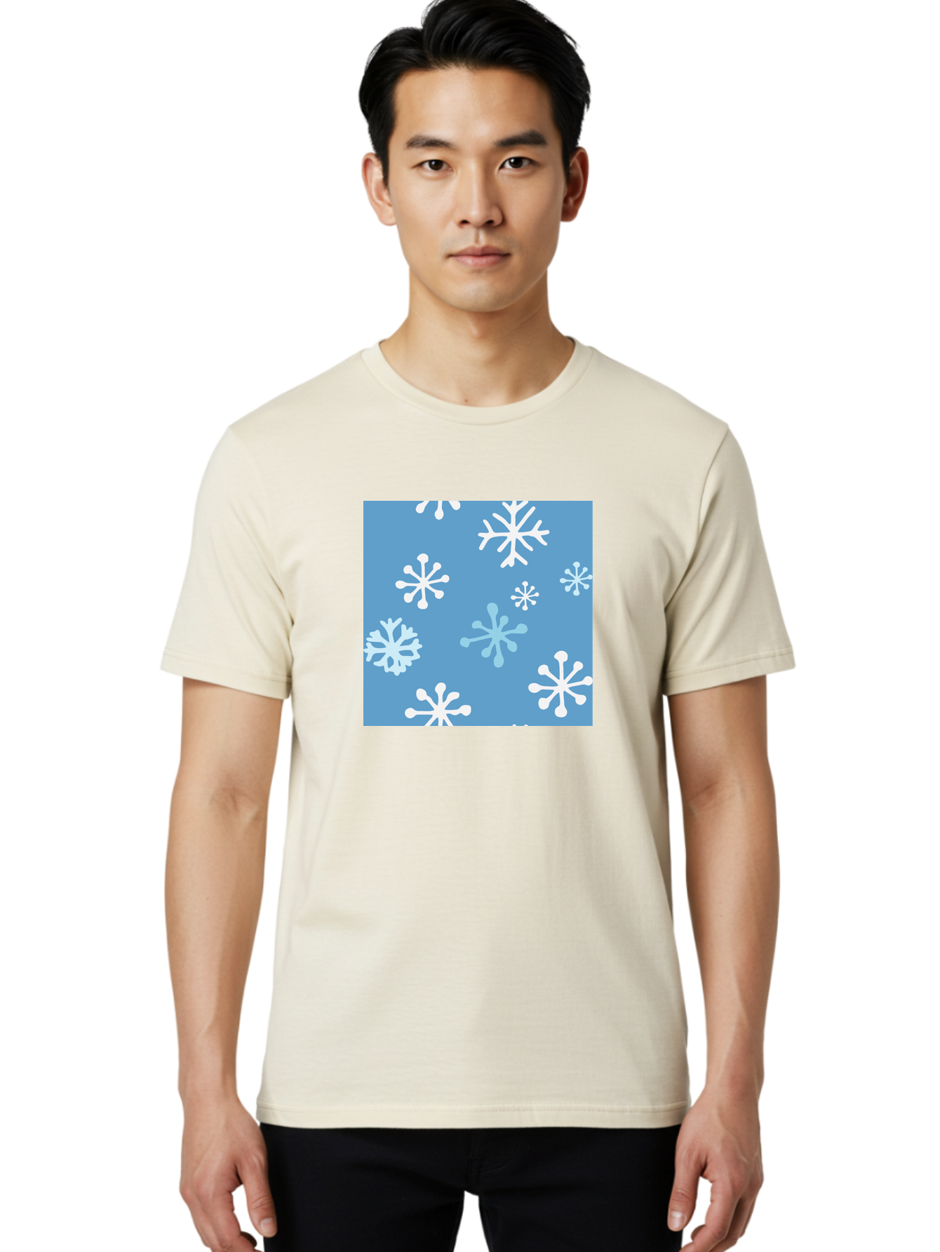 Snowflakes Men'S Graphic Tee, 100% Cotton, Comfortable Casual Summer Wear, Machine Washable, Winter Wonderland, Snowflake Pattern, Festive Design, Blue Background, White Snowflakes, Cold Weather, Snowy Scene, Holiday Theme, Seasonal Graphic, Aab123