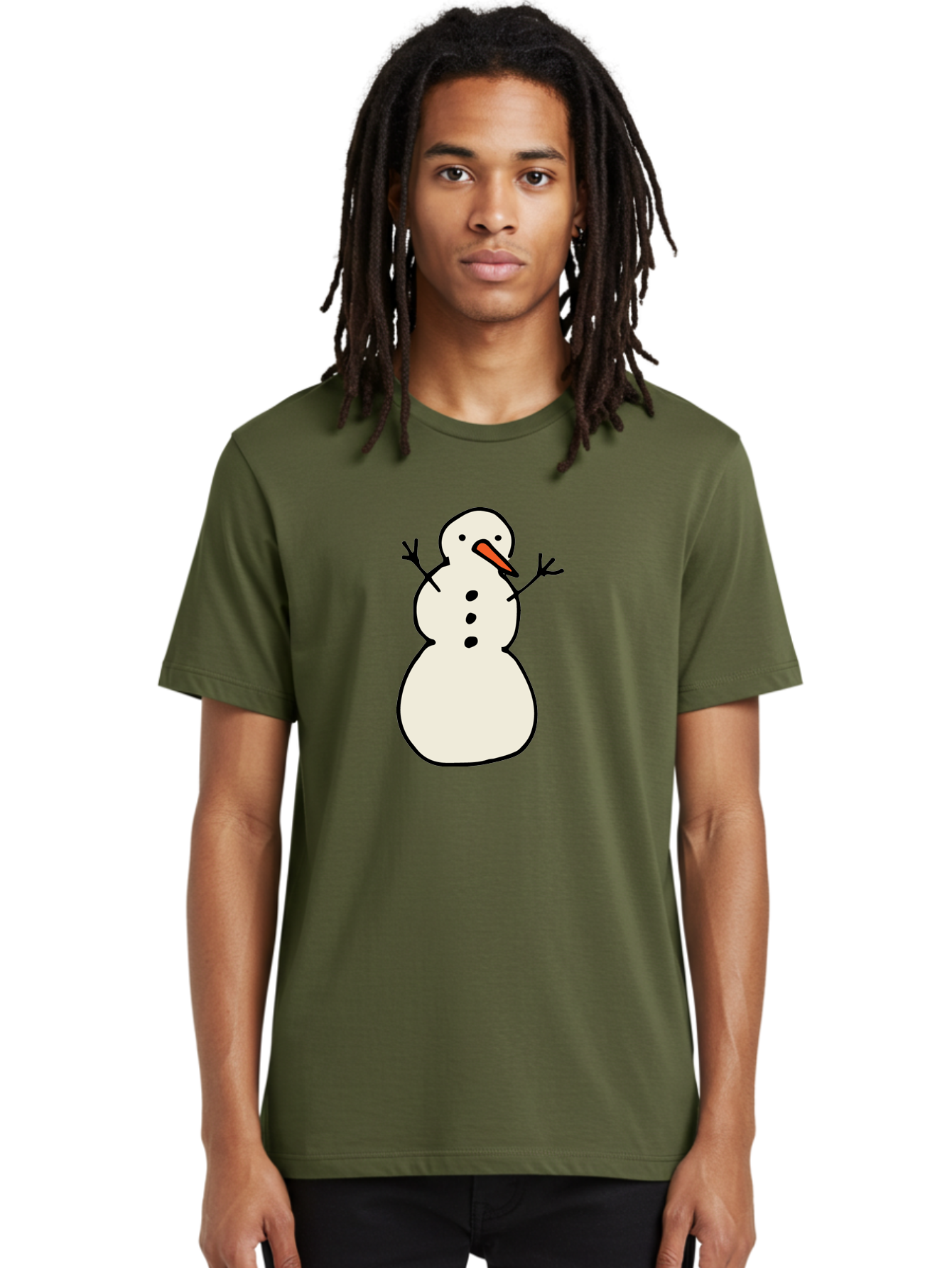 Snowman-1 Men'S Graphic Tee, 100% Cotton, Comfortable Casual Summer Wear, Machine Washable, Cartoon Snowman, White Snowman, Orange Nose, Black Dots, Winter Character, Festive Figure, Snowball Body, Simple Design, Cute Illustration, Aab124