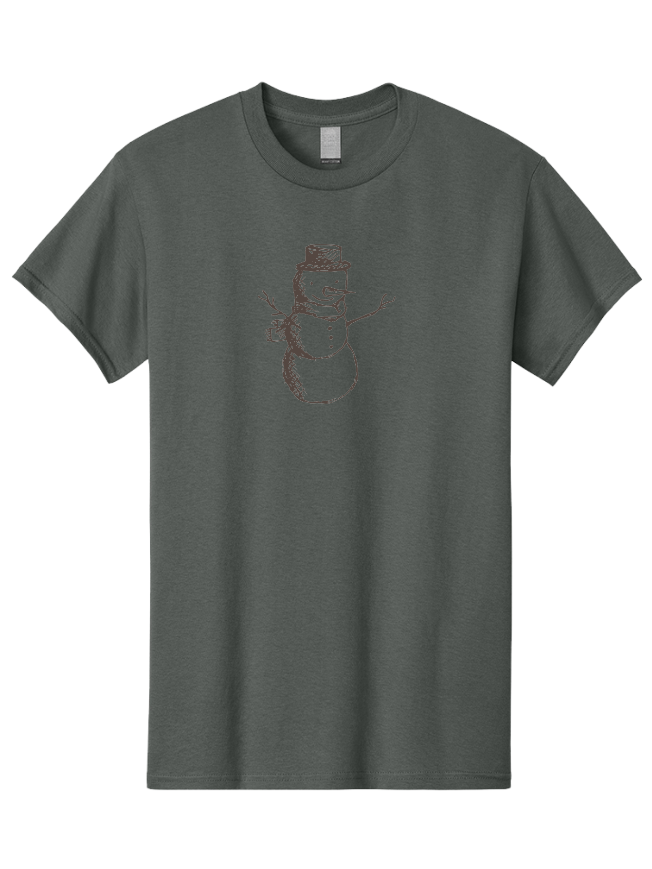 Snowman Men'S Graphic Tee, 100% Cotton, Comfortable Casual Summer Wear, Machine Washable, Hand Drawn Snowman, Winter Character, Festive Illustration, Christmas Theme, Snowman With Top Hat, Scarf And Branches, Cartoon Style, Simple Drawing, Aab128