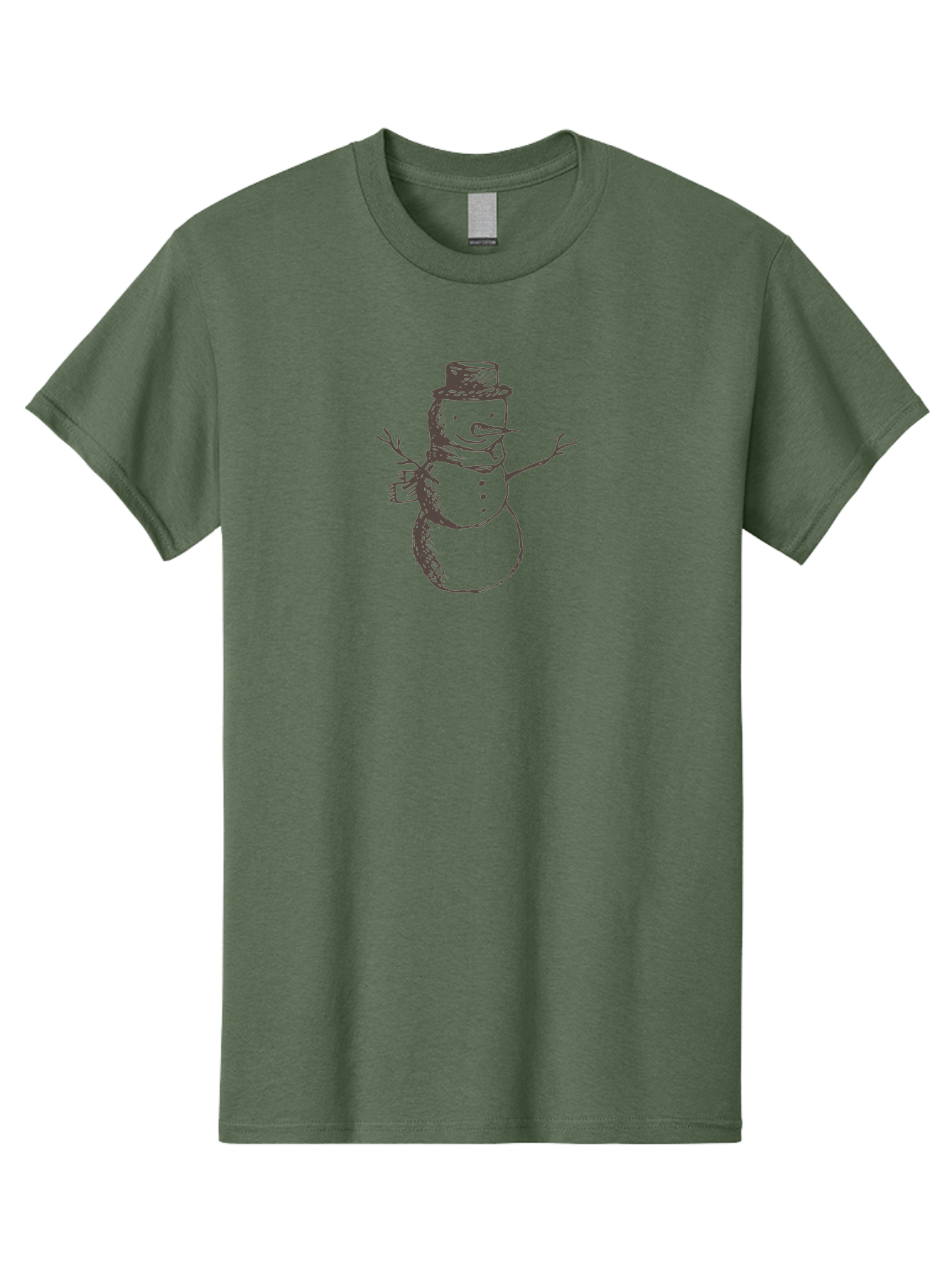 Snowman Men'S Graphic Tee, 100% Cotton, Comfortable Casual Summer Wear, Machine Washable, Hand Drawn Snowman, Winter Character, Festive Illustration, Christmas Theme, Snowman With Top Hat, Scarf And Branches, Cartoon Style, Simple Drawing, Aab128