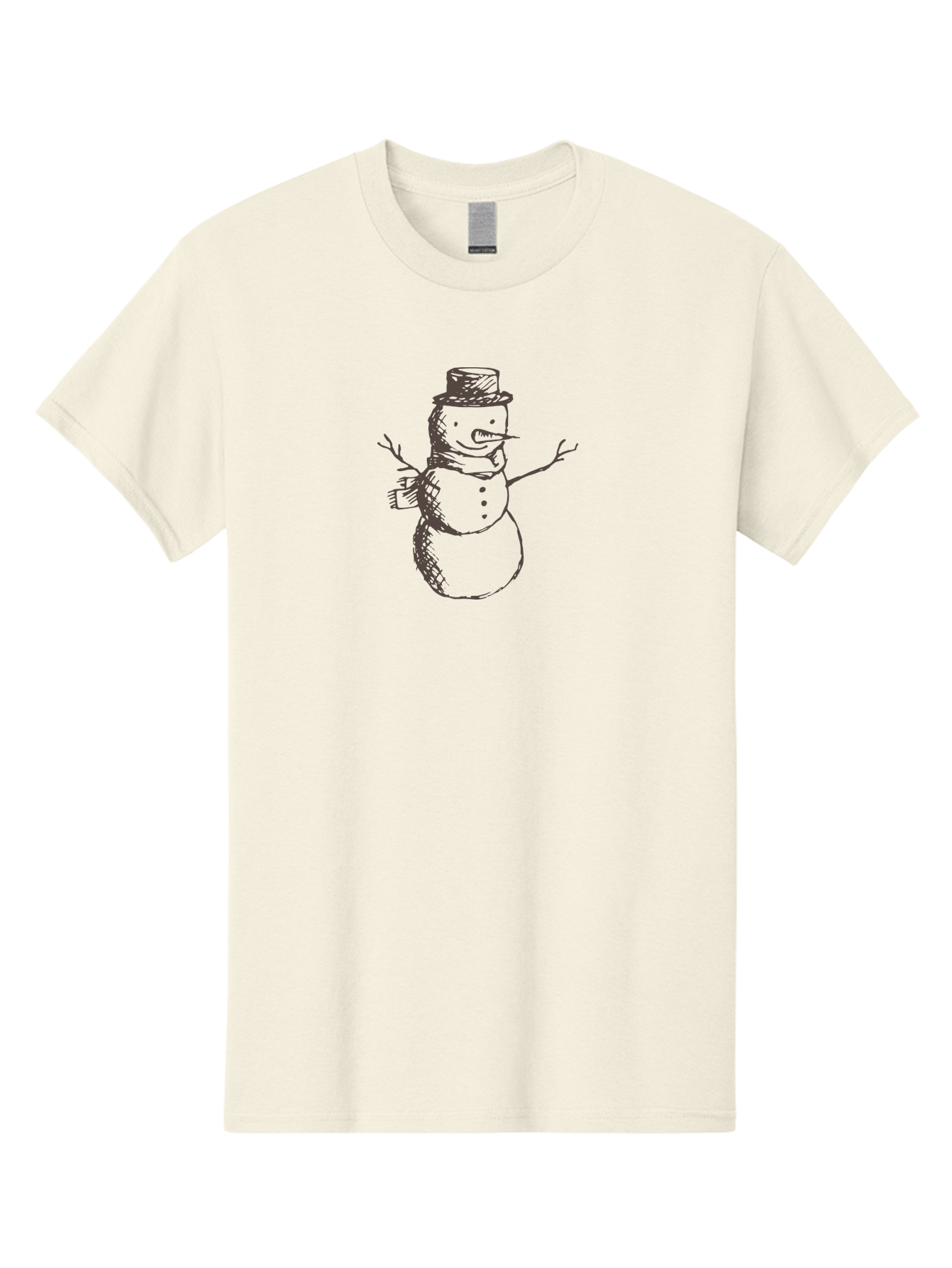 Snowman Men'S Graphic Tee, 100% Cotton, Comfortable Casual Summer Wear, Machine Washable, Hand Drawn Snowman, Winter Character, Festive Illustration, Christmas Theme, Snowman With Top Hat, Scarf And Branches, Cartoon Style, Simple Drawing, Aab128