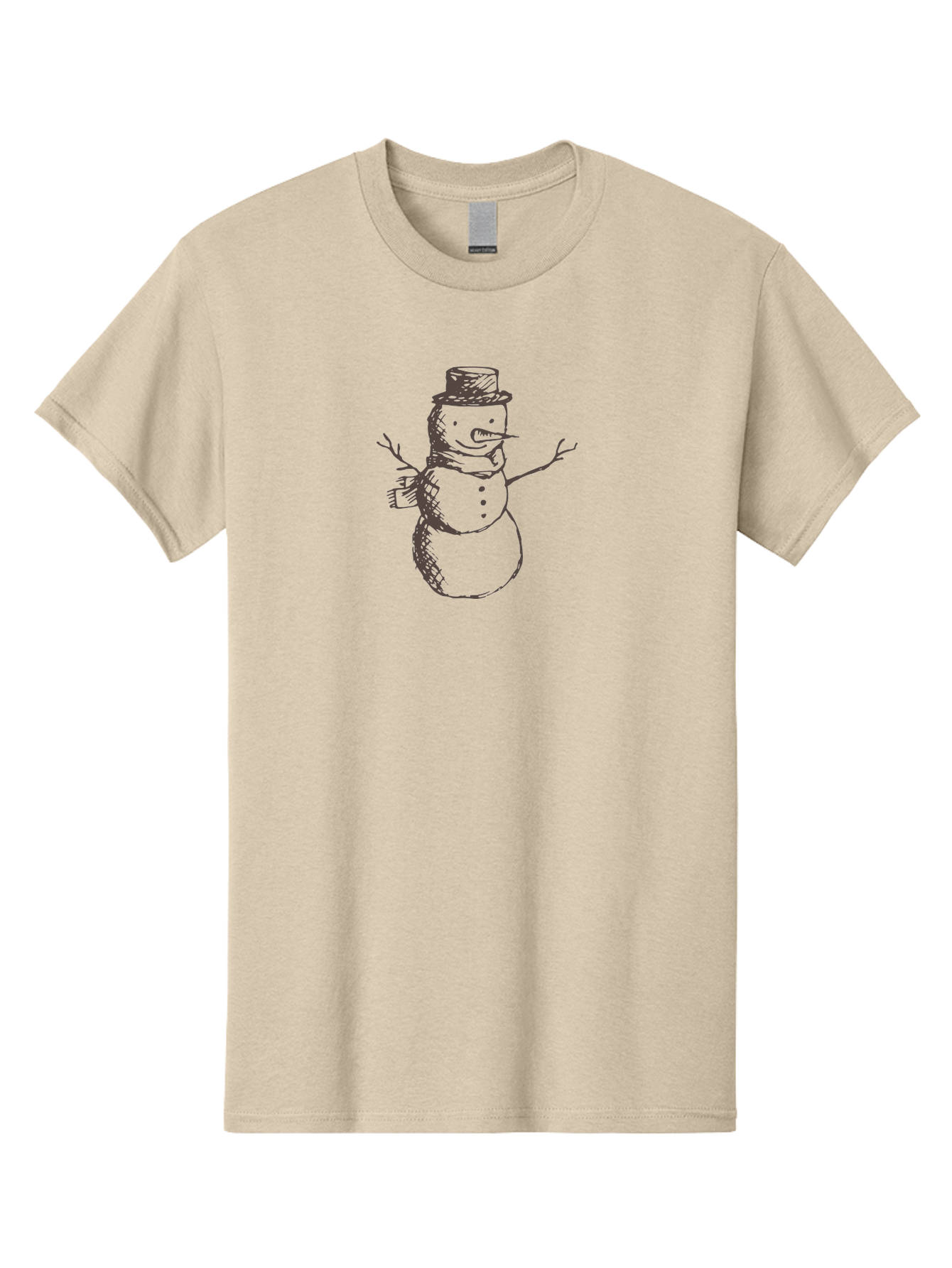 Snowman Men'S Graphic Tee, 100% Cotton, Comfortable Casual Summer Wear, Machine Washable, Hand Drawn Snowman, Winter Character, Festive Illustration, Christmas Theme, Snowman With Top Hat, Scarf And Branches, Cartoon Style, Simple Drawing, Aab128