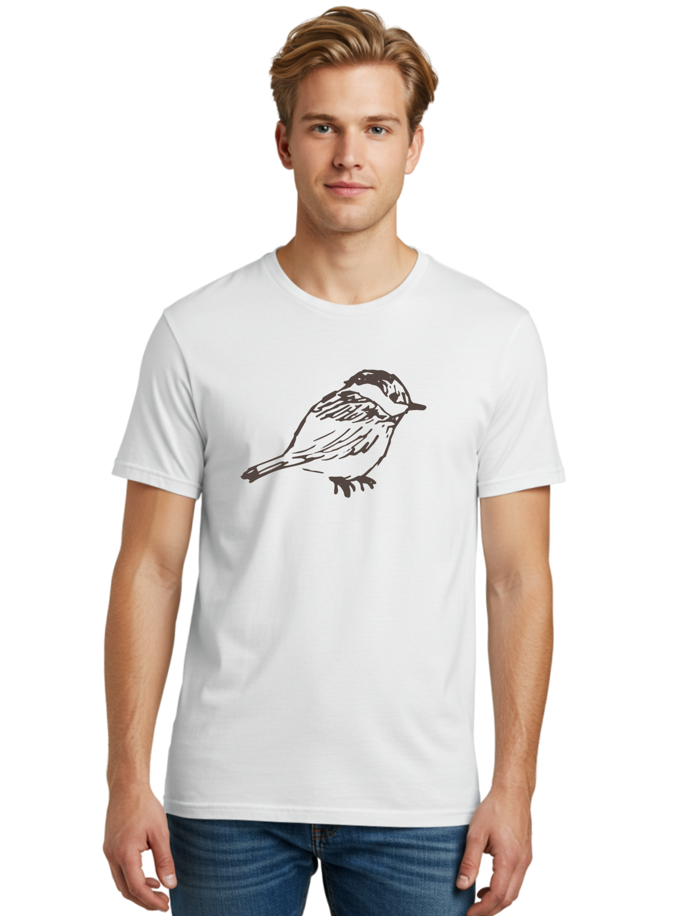 Sparrow Men'S Graphic Tee, 100% Cotton, Comfortable Casual Summer Wear, Machine Washable, Simple Bird, Illustration Art, Minimalist Design, Animal Graphics, Wildlife Illustration, Bird Species Aab130