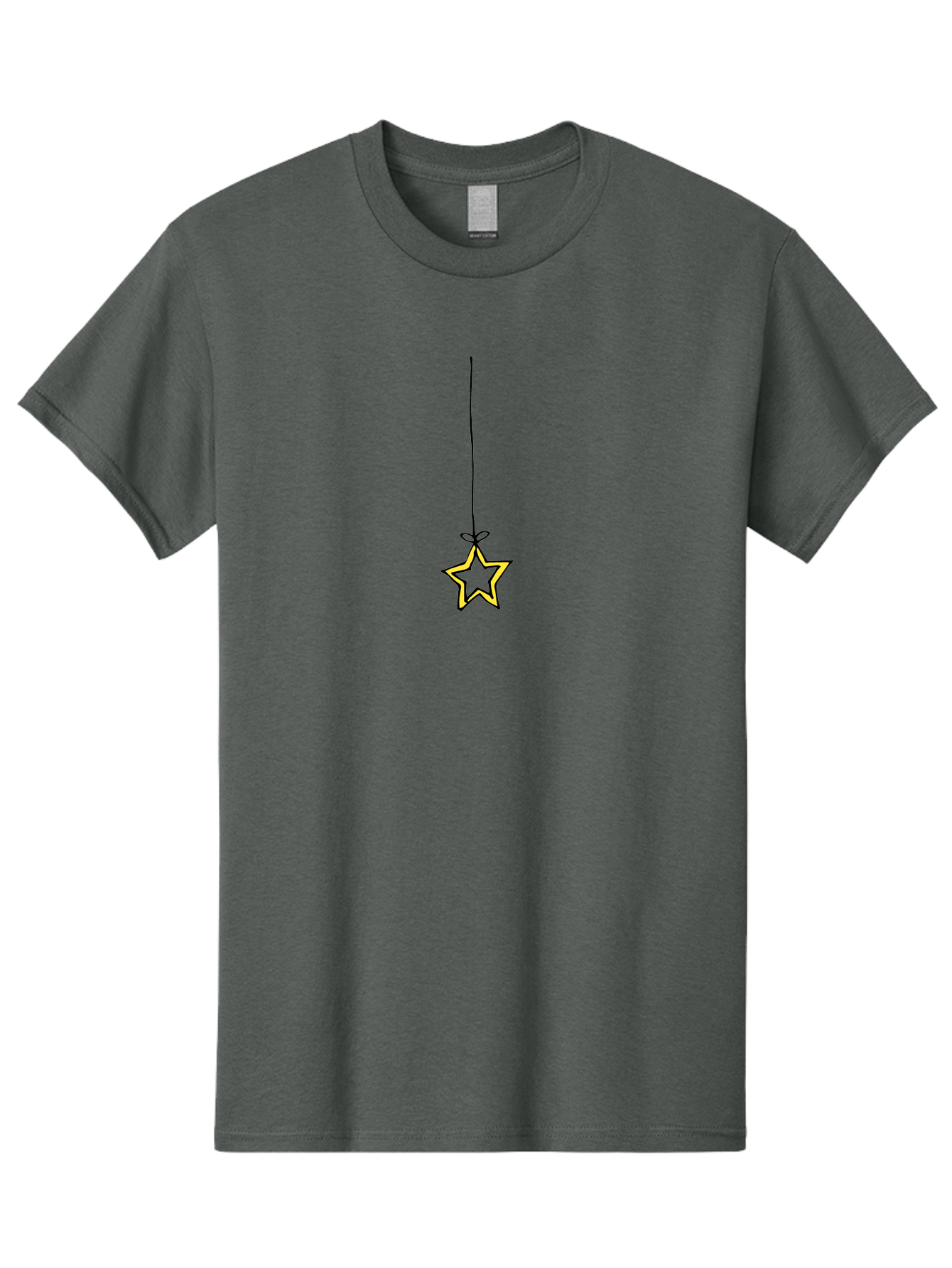 Star-Hanging-On-A-String Men'S Graphic Tee, 100% Cotton, Comfortable Casual Summer Wear, Machine Washable, Yellow Star, Hanging Star, Festive Decoration, Cartoon Style, Holiday Theme, Star Symbol, Decoration Idea, Minimalist Design, Aab133
