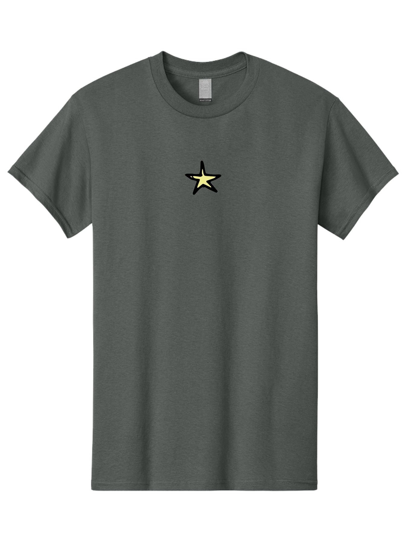 Star Men'S Graphic Tee, 100% Cotton, Comfortable Casual Summer Wear, Machine Washable, Star Icon, Five-Pointed Star, Simple Design, Minimalist Graphic, Bold Lines, Yellow Fill, Black Outline, Modern Style, Digital Art Aab135
