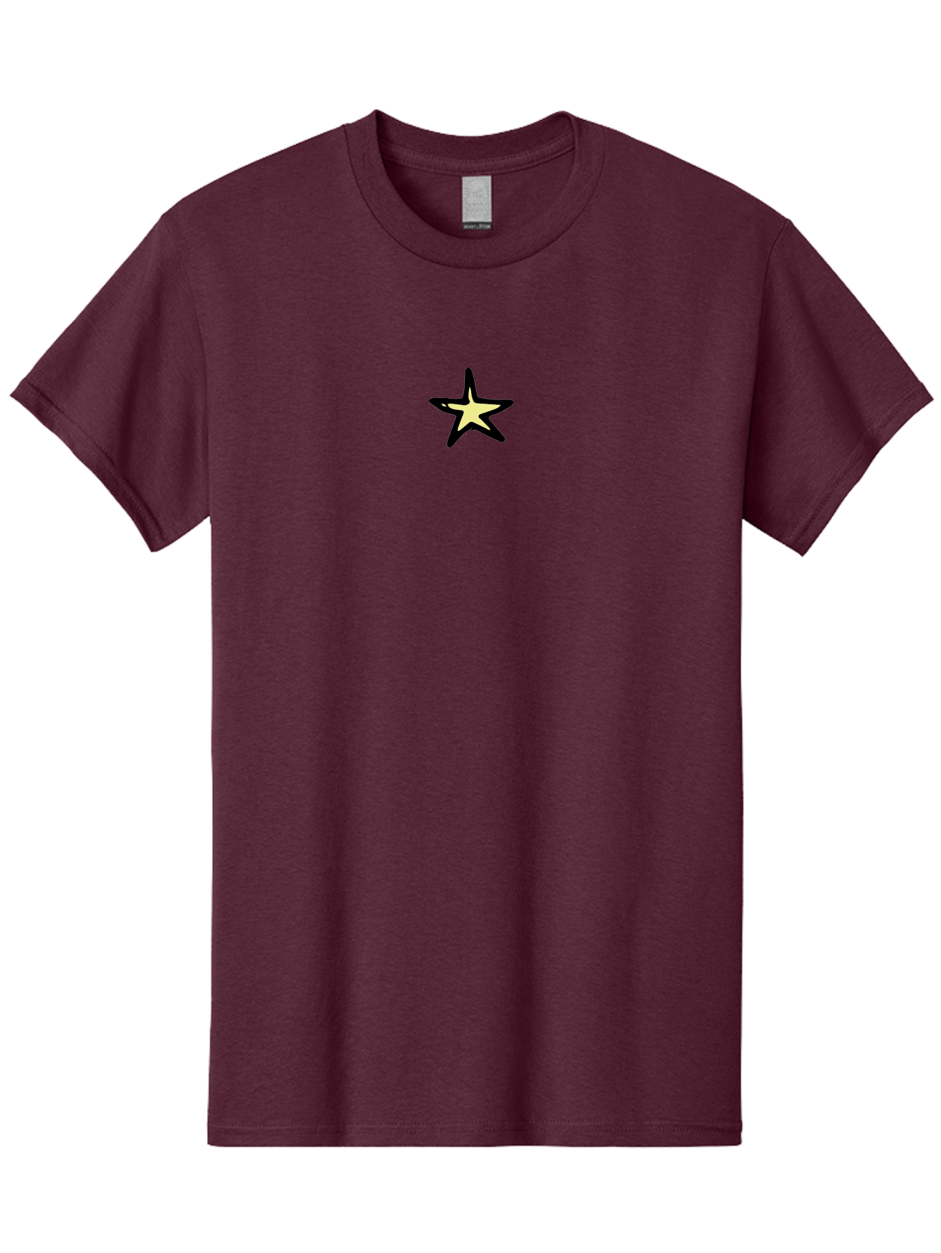 Star Men'S Graphic Tee, 100% Cotton, Comfortable Casual Summer Wear, Machine Washable, Star Icon, Five-Pointed Star, Simple Design, Minimalist Graphic, Bold Lines, Yellow Fill, Black Outline, Modern Style, Digital Art Aab135