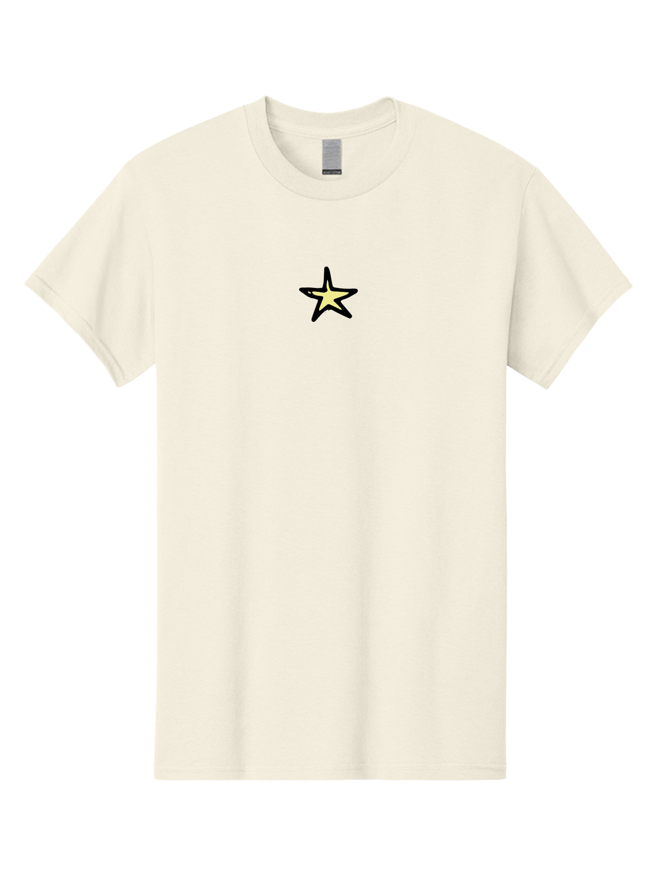 Star Men'S Graphic Tee, 100% Cotton, Comfortable Casual Summer Wear, Machine Washable, Star Icon, Five-Pointed Star, Simple Design, Minimalist Graphic, Bold Lines, Yellow Fill, Black Outline, Modern Style, Digital Art Aab135