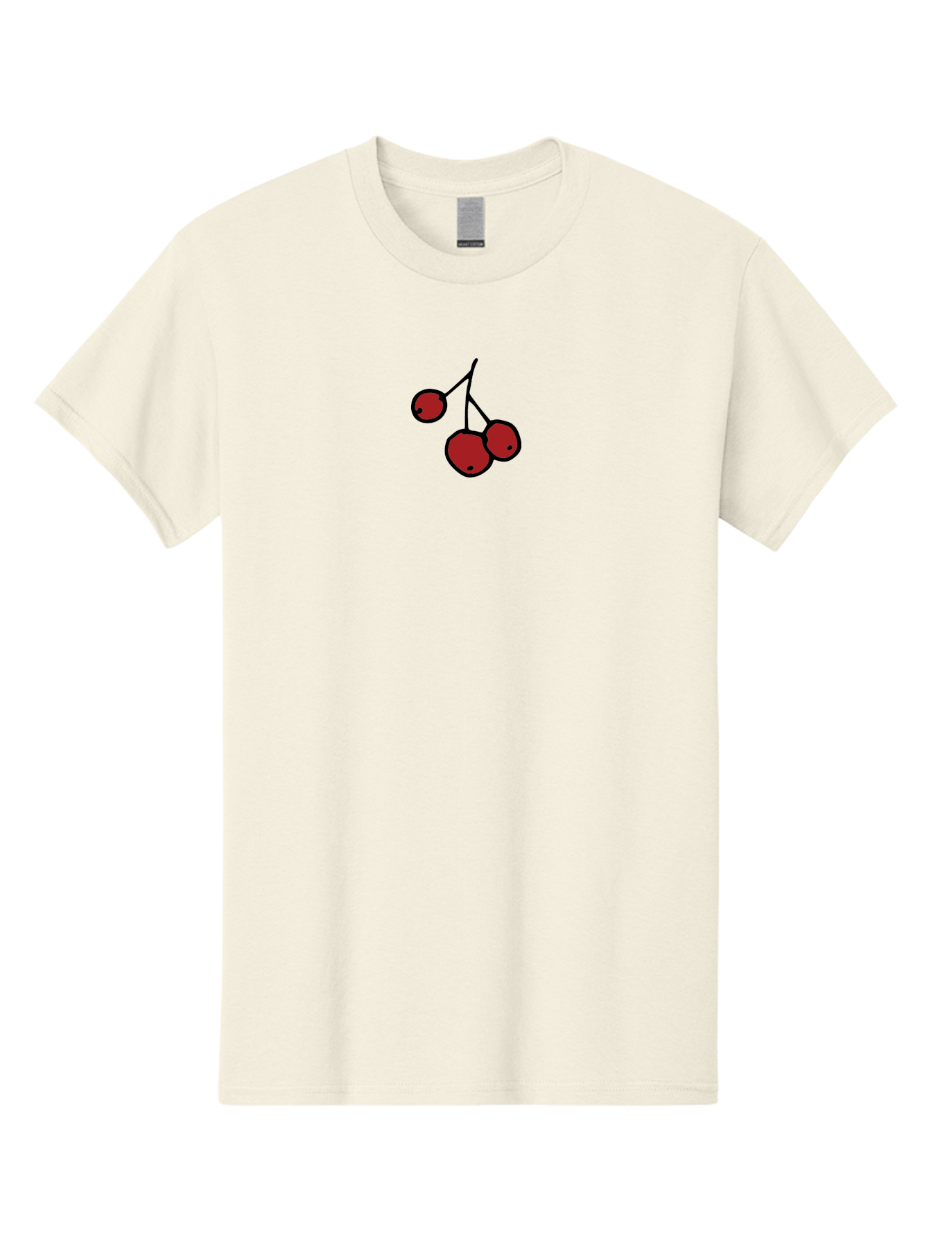 Three-Cherries Men'S Graphic Tee, 100% Cotton, Comfortable Casual Summer Wear, Machine Washable, Red Cherries, Simple Drawing, Cartoon Style, Sweet Fruit, Bold Lines, Black Stems, Ripe Cherries, Minimalist Design, Digital Art Aab143