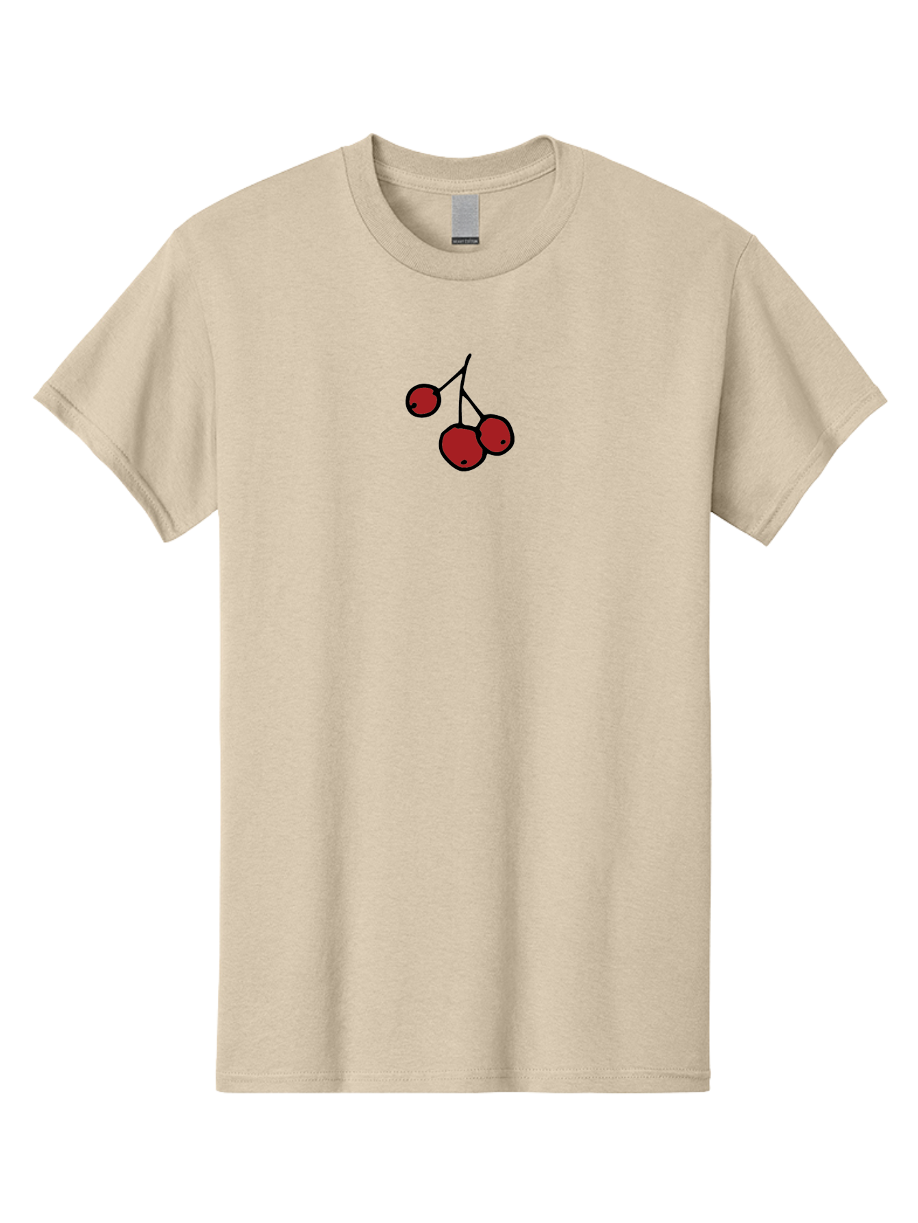 Three-Cherries Men'S Graphic Tee, 100% Cotton, Comfortable Casual Summer Wear, Machine Washable, Red Cherries, Simple Drawing, Cartoon Style, Sweet Fruit, Bold Lines, Black Stems, Ripe Cherries, Minimalist Design, Digital Art Aab143