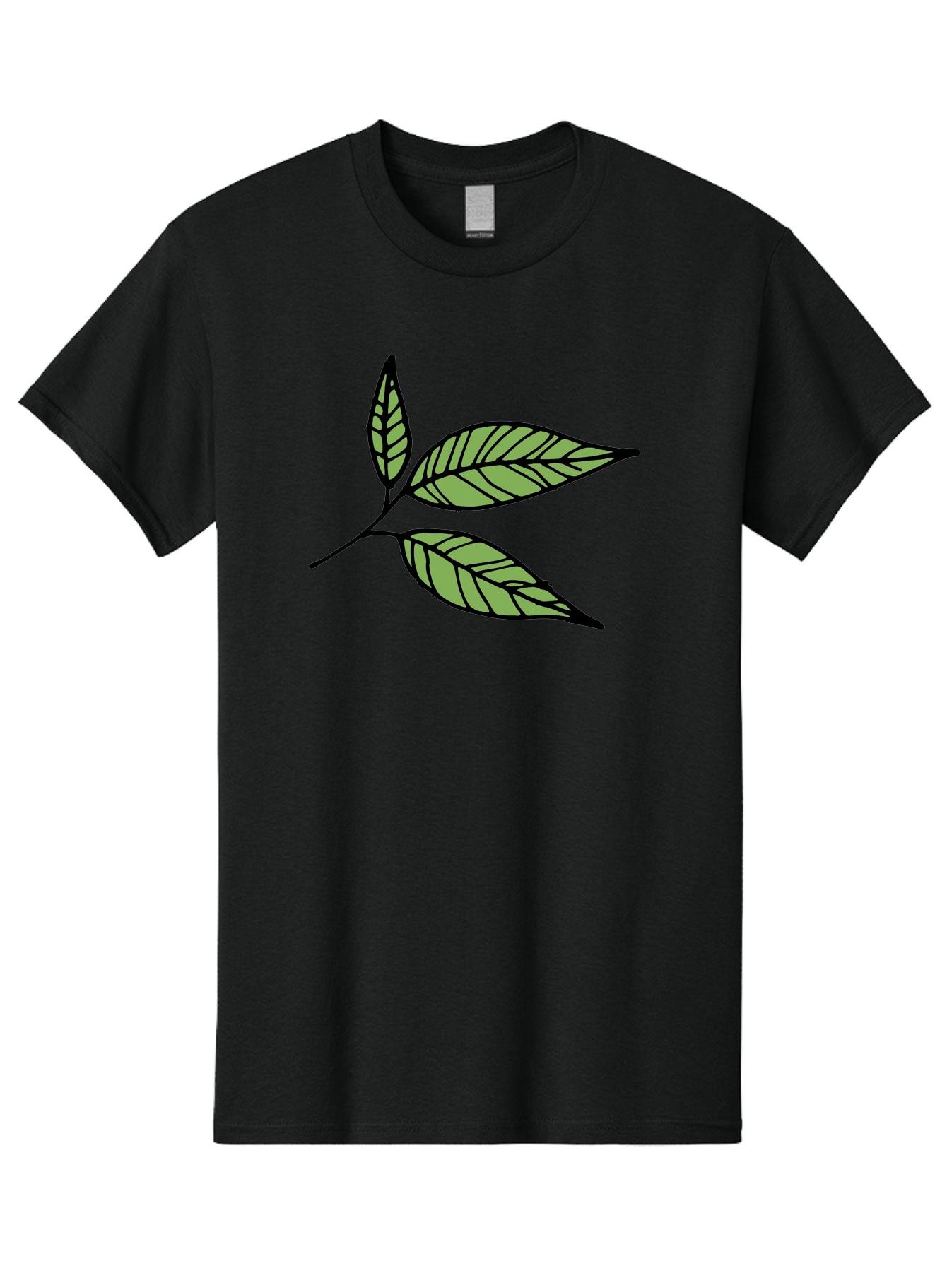 Three-Leaves Men'S Graphic Tee, 100% Cotton, Comfortable Casual Summer Wear, Machine Washable, Simple Leaf Illustration, Minimalist Design, Black Outline, Green Leaves, Leaf Veins, Foliage Artwork, Nature-Inspired Graphics, Aab144