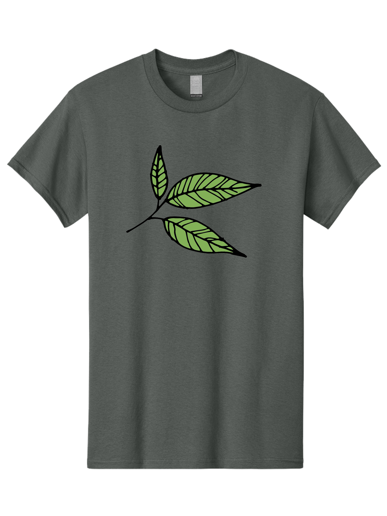 Three-Leaves Men'S Graphic Tee, 100% Cotton, Comfortable Casual Summer Wear, Machine Washable, Simple Leaf Illustration, Minimalist Design, Black Outline, Green Leaves, Leaf Veins, Foliage Artwork, Nature-Inspired Graphics, Aab144