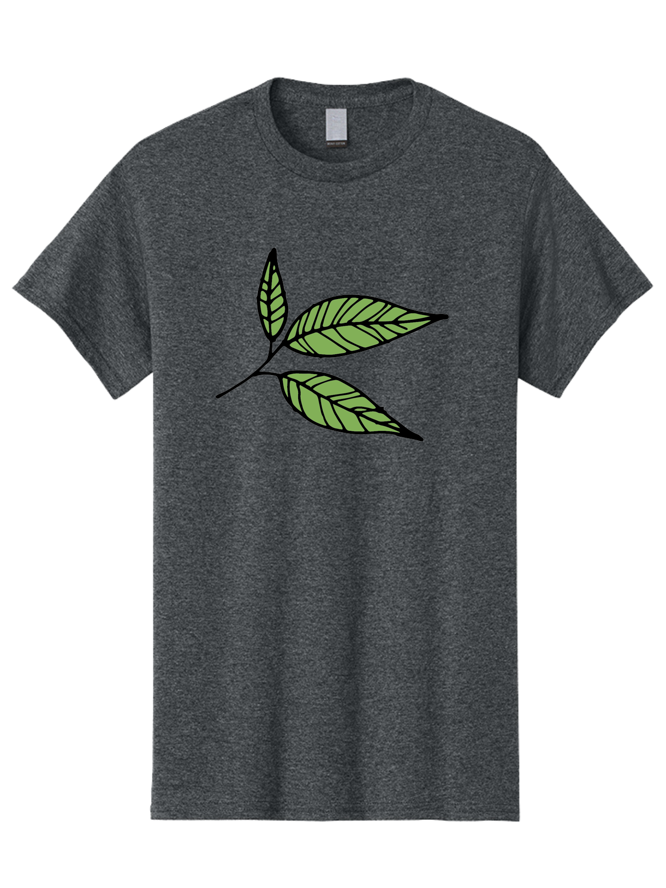 Three-Leaves Men'S Graphic Tee, 100% Cotton, Comfortable Casual Summer Wear, Machine Washable, Simple Leaf Illustration, Minimalist Design, Black Outline, Green Leaves, Leaf Veins, Foliage Artwork, Nature-Inspired Graphics, Aab144