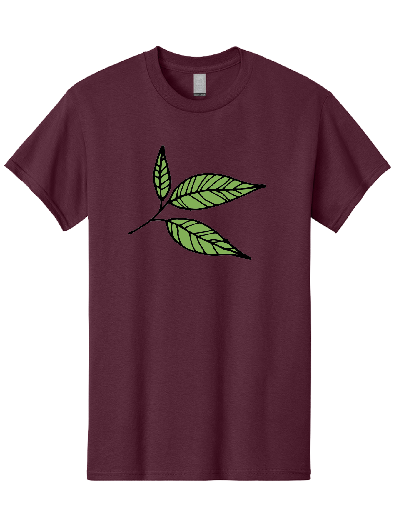 Three-Leaves Men'S Graphic Tee, 100% Cotton, Comfortable Casual Summer Wear, Machine Washable, Simple Leaf Illustration, Minimalist Design, Black Outline, Green Leaves, Leaf Veins, Foliage Artwork, Nature-Inspired Graphics, Aab144