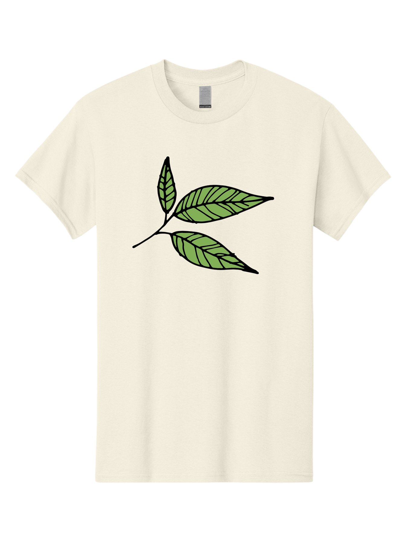 Three-Leaves Men'S Graphic Tee, 100% Cotton, Comfortable Casual Summer Wear, Machine Washable, Simple Leaf Illustration, Minimalist Design, Black Outline, Green Leaves, Leaf Veins, Foliage Artwork, Nature-Inspired Graphics, Aab144